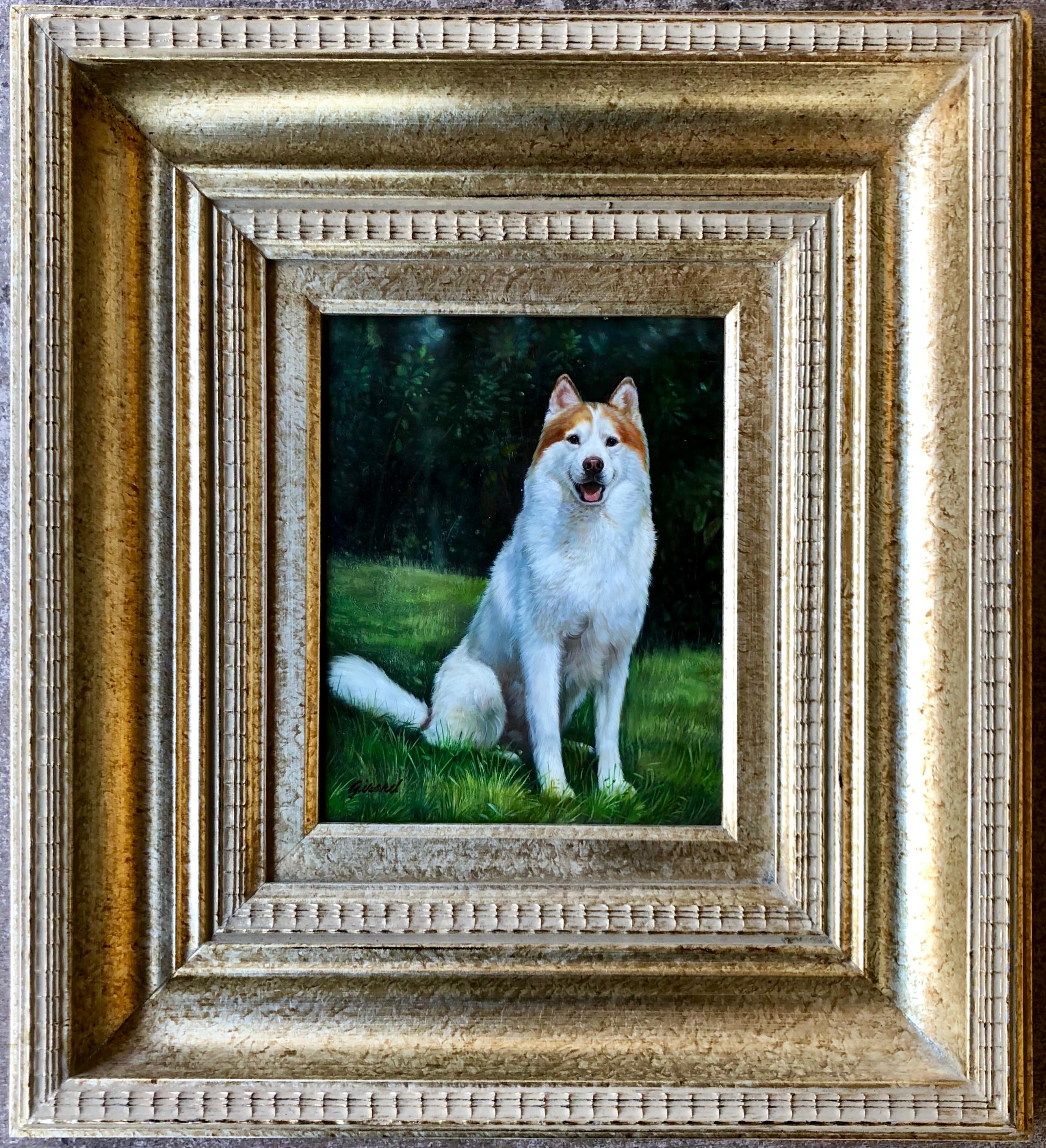 Hand-Painted Excellent Quality Original Oil Painting of a Husky Dog by French Artist Girard