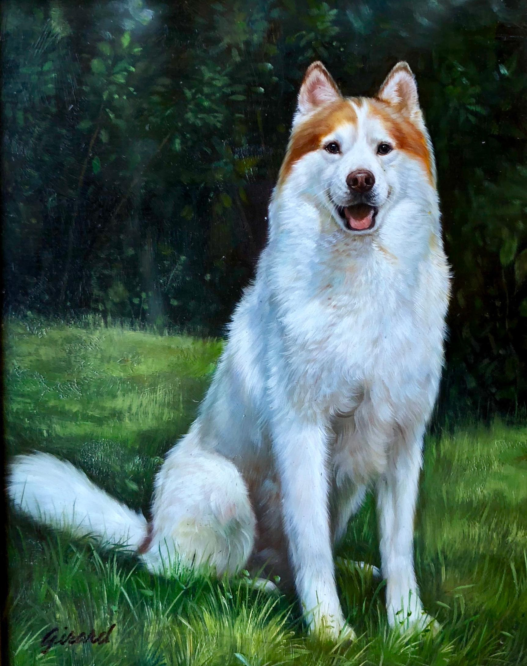 Excellent Quality Original Oil Painting of a Husky Dog by French Artist Girard In Good Condition In Tustin, CA