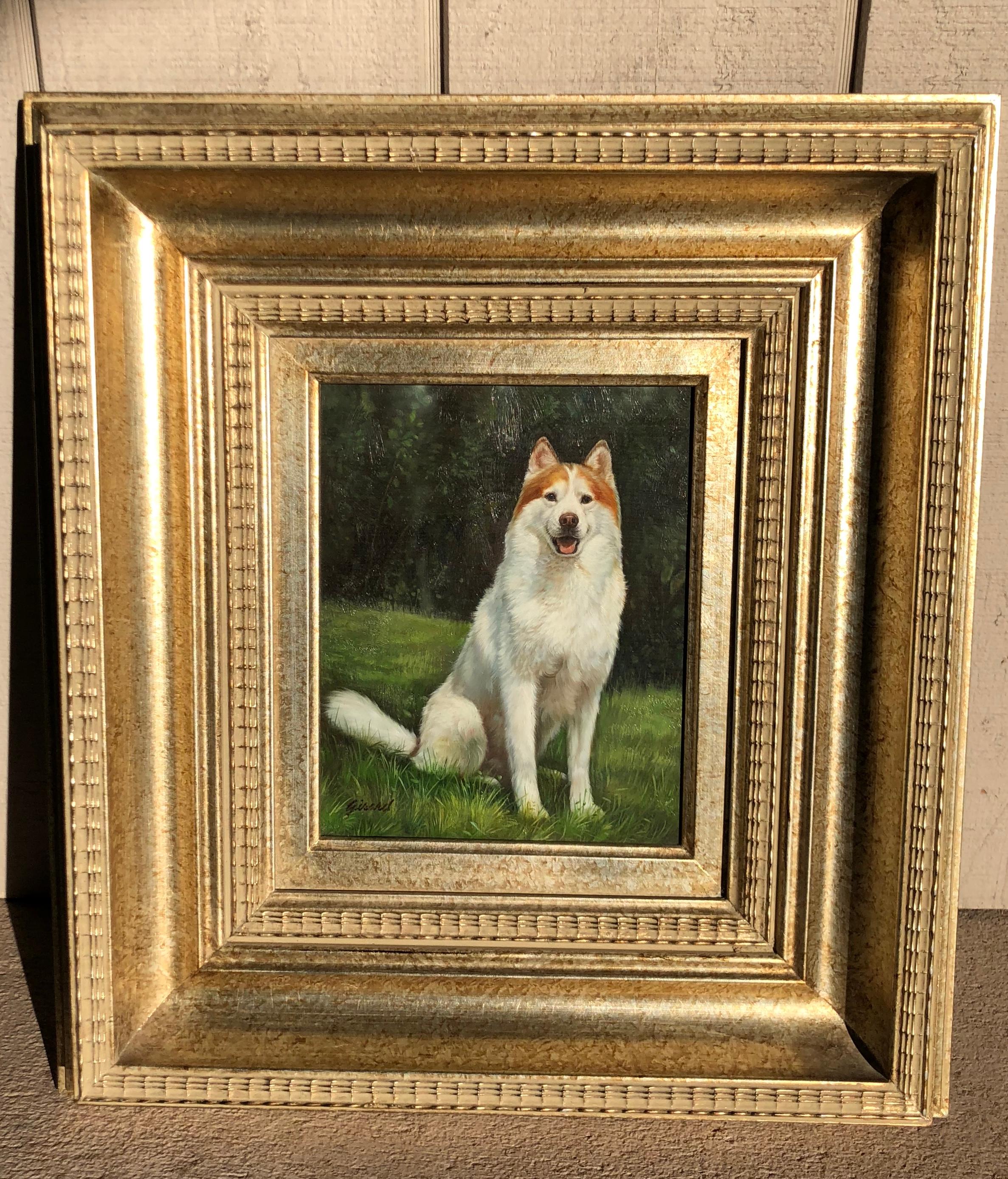 20th Century Excellent Quality Original Oil Painting of a Husky Dog by French Artist Girard