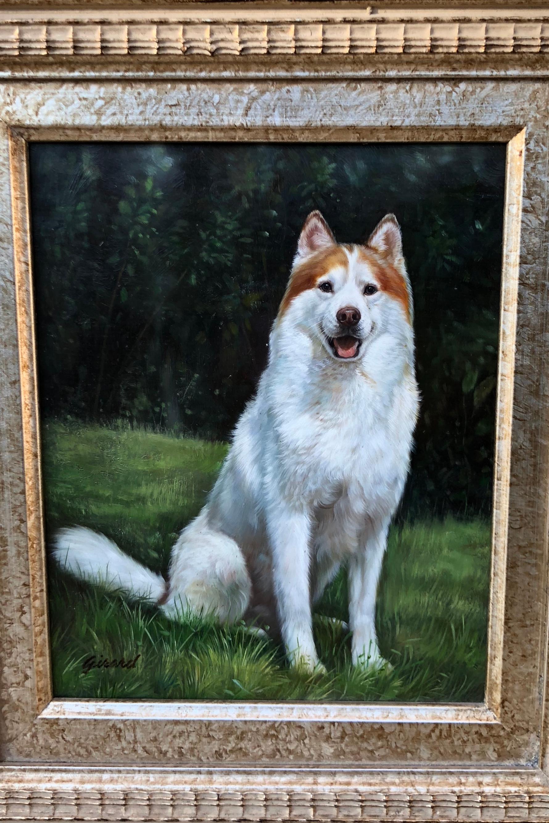 Masonite Excellent Quality Original Oil Painting of a Husky Dog by French Artist Girard