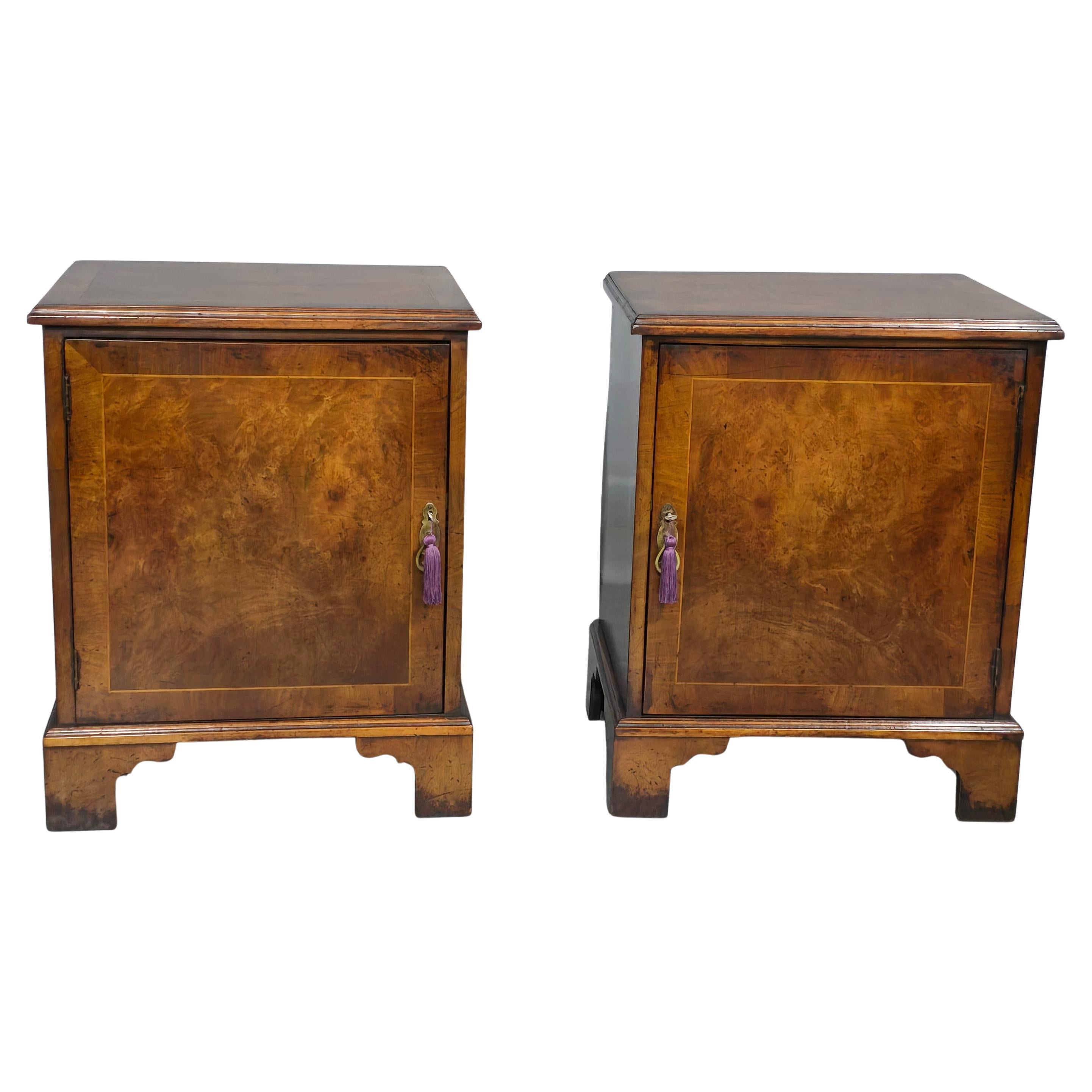 Excellent Quality Pair Burr Walnut Bedside Cabinets
