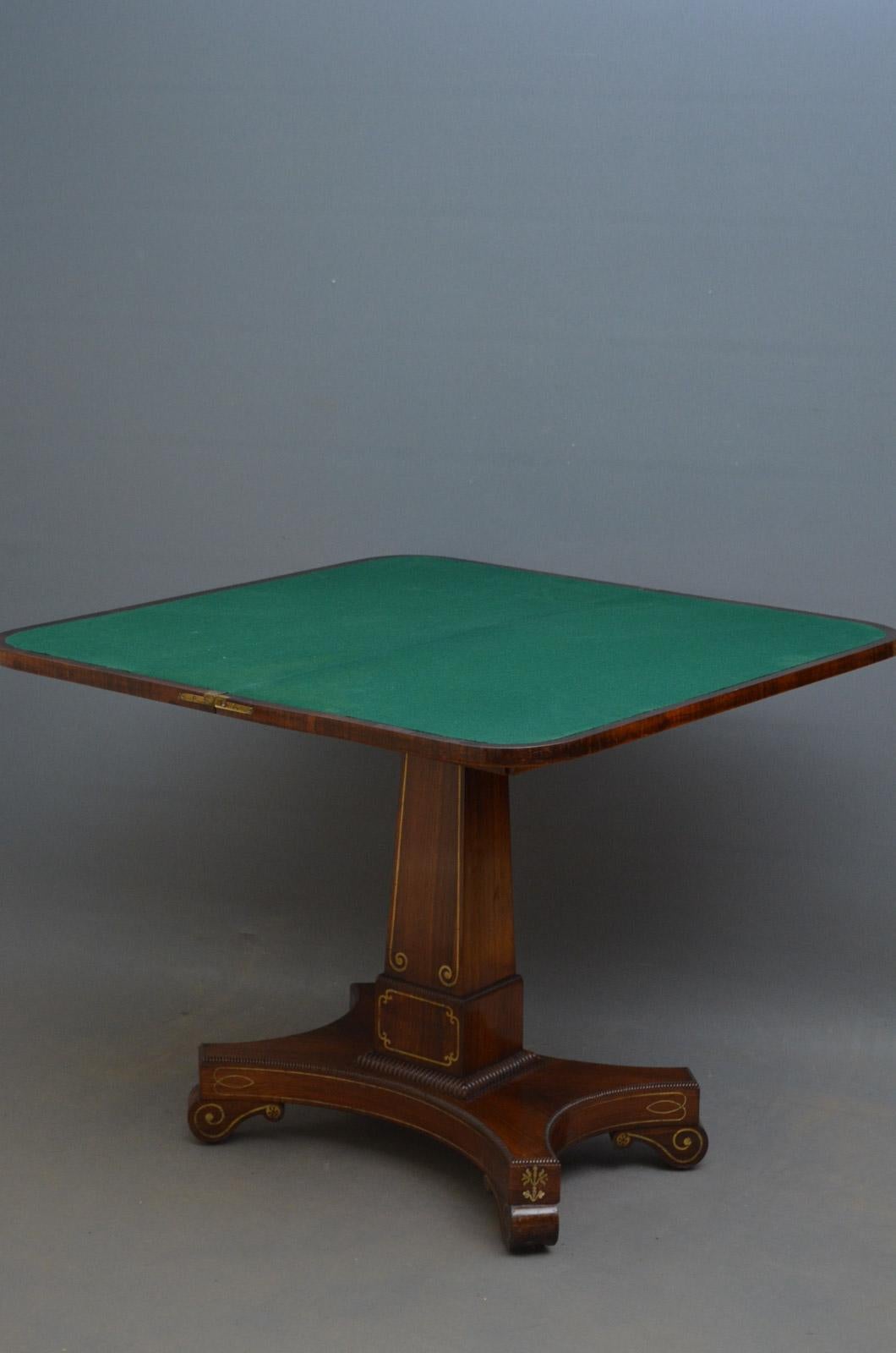 Excellent Regency Brass Inlaid Rosewood Card Table For Sale 4