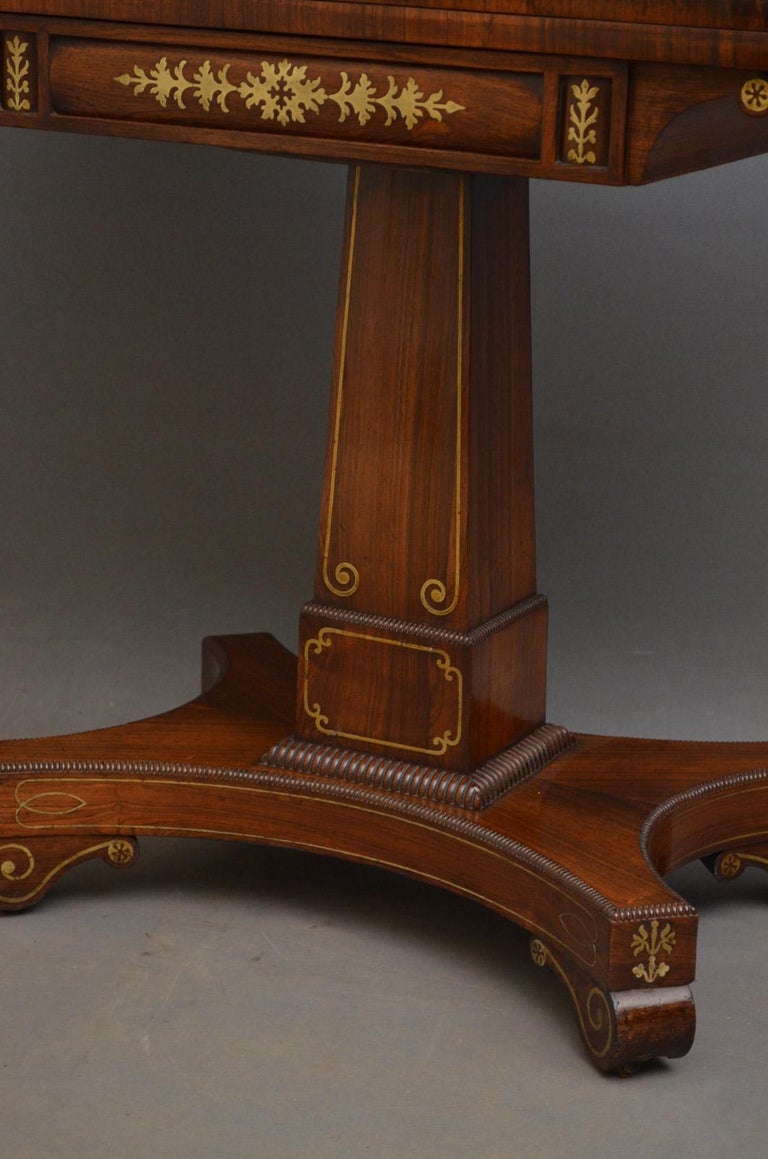 Excellent Regency Brass Inlaid Rosewood Card Table For Sale 7