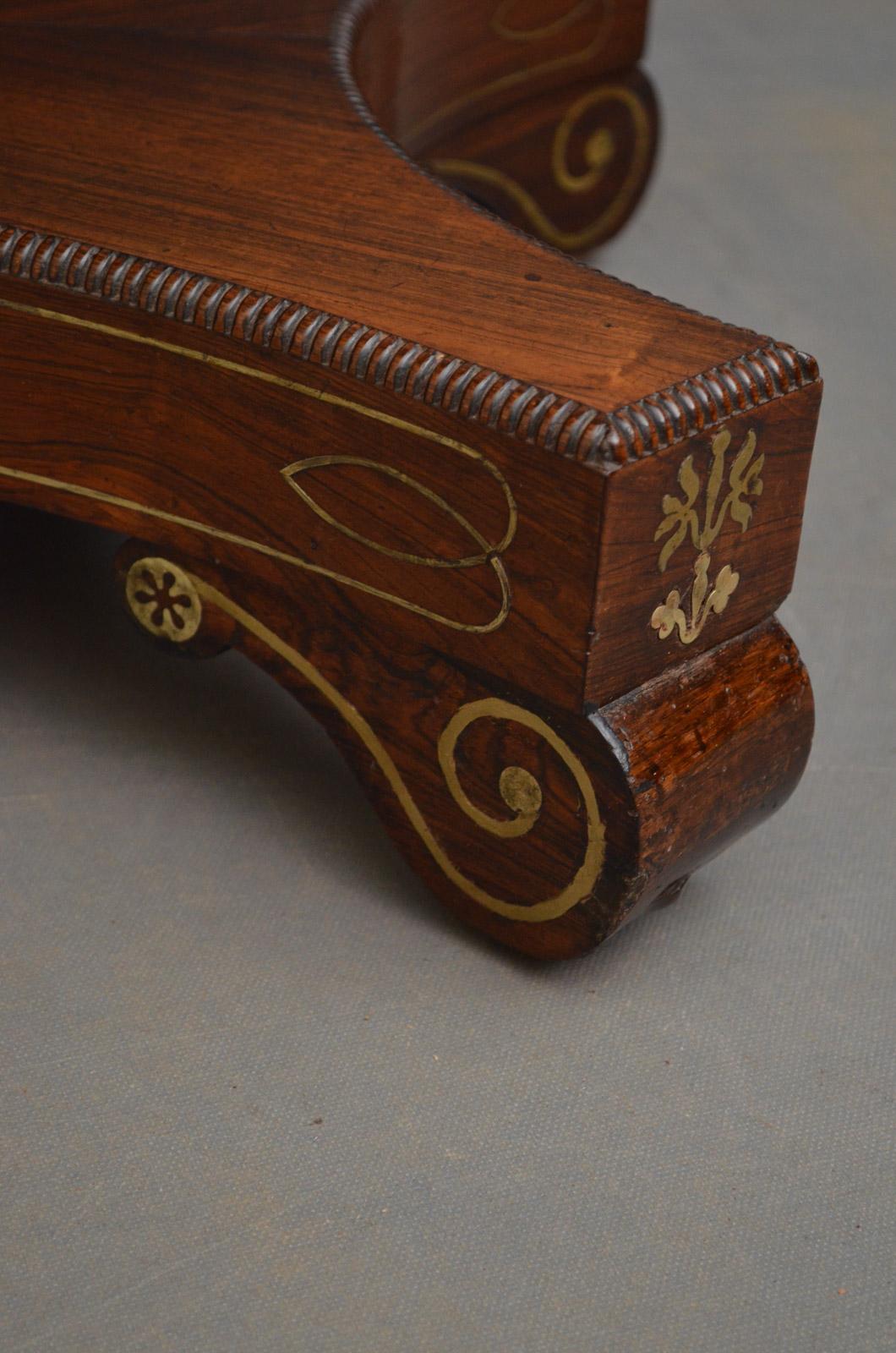 Excellent Regency Brass Inlaid Rosewood Card Table For Sale 8