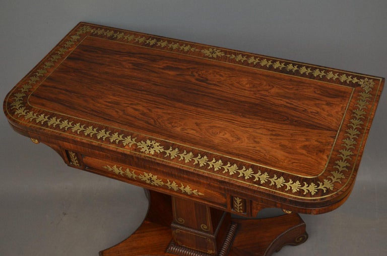 English Excellent Regency Brass Inlaid Rosewood Card Table For Sale