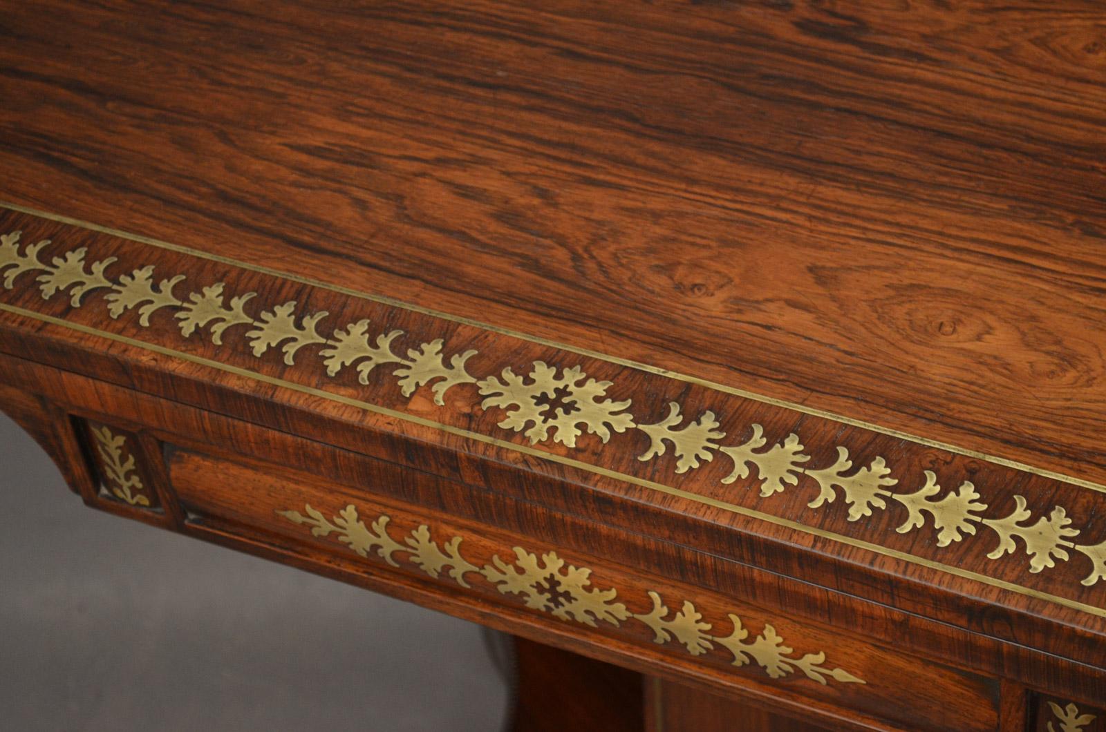 English Excellent Regency Brass Inlaid Rosewood Card Table For Sale