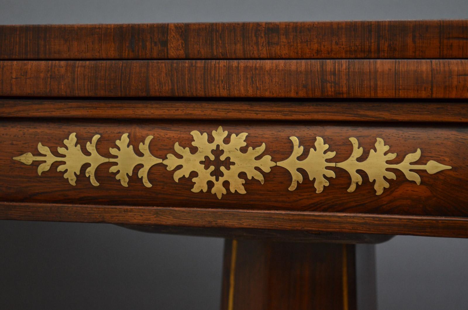 Excellent Regency Brass Inlaid Rosewood Card Table For Sale 2
