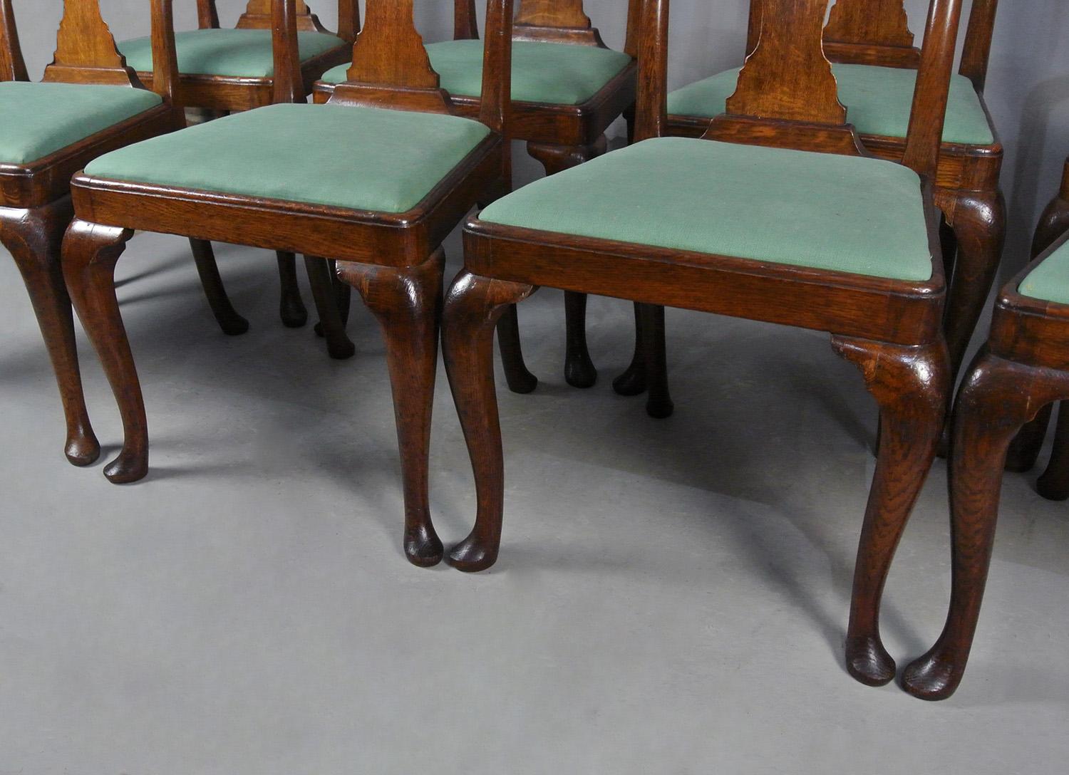 Excellent Set of Eight George I Design Oak Dining Chairs c. 1900 1