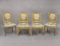 Excellent Set of Four Early 20th Century Louis XVI Style Giltwood Salon Chairs