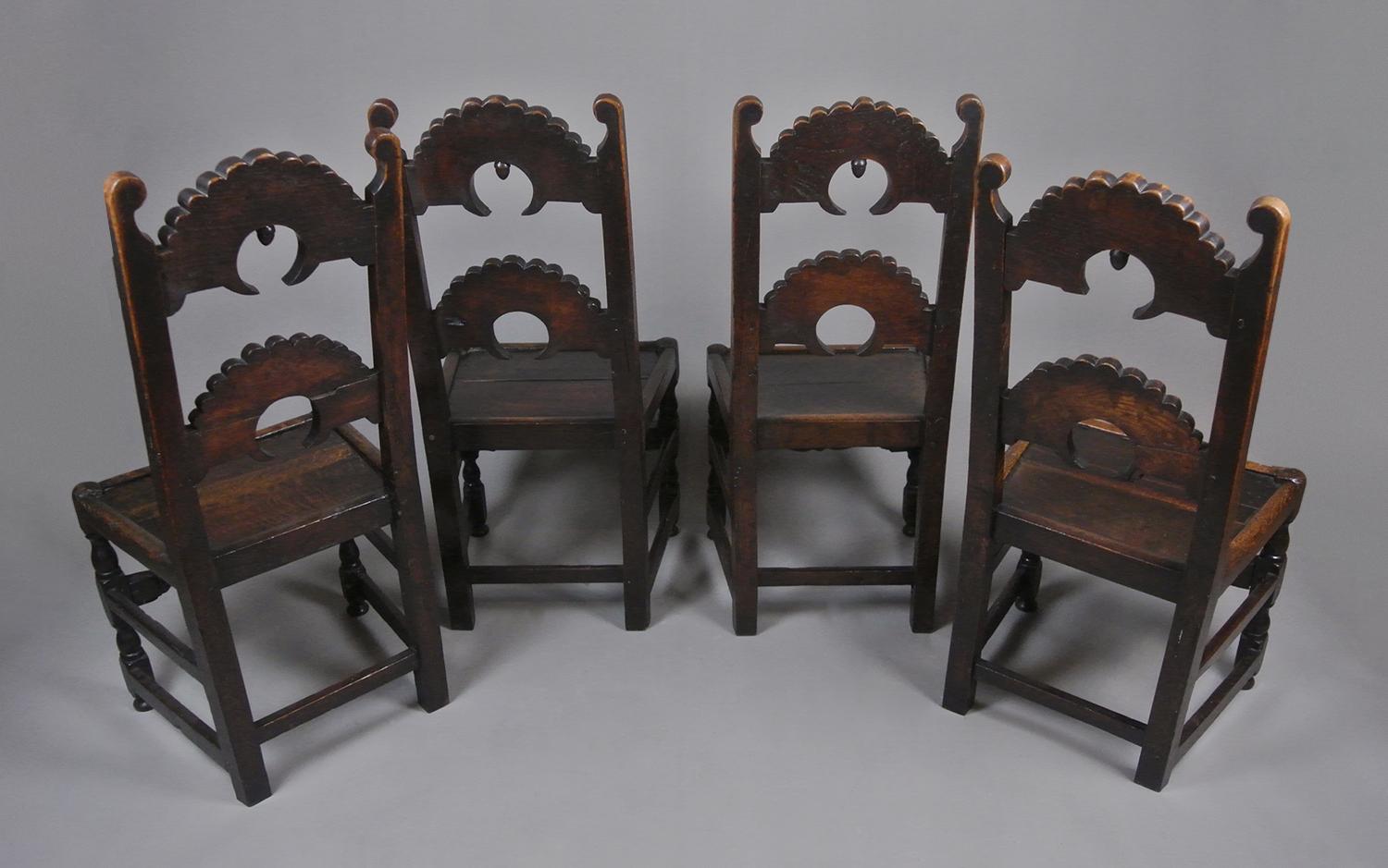 18th Century and Earlier Excellent Set of Four Yorkshire Oak Back Stools c. 1730 For Sale