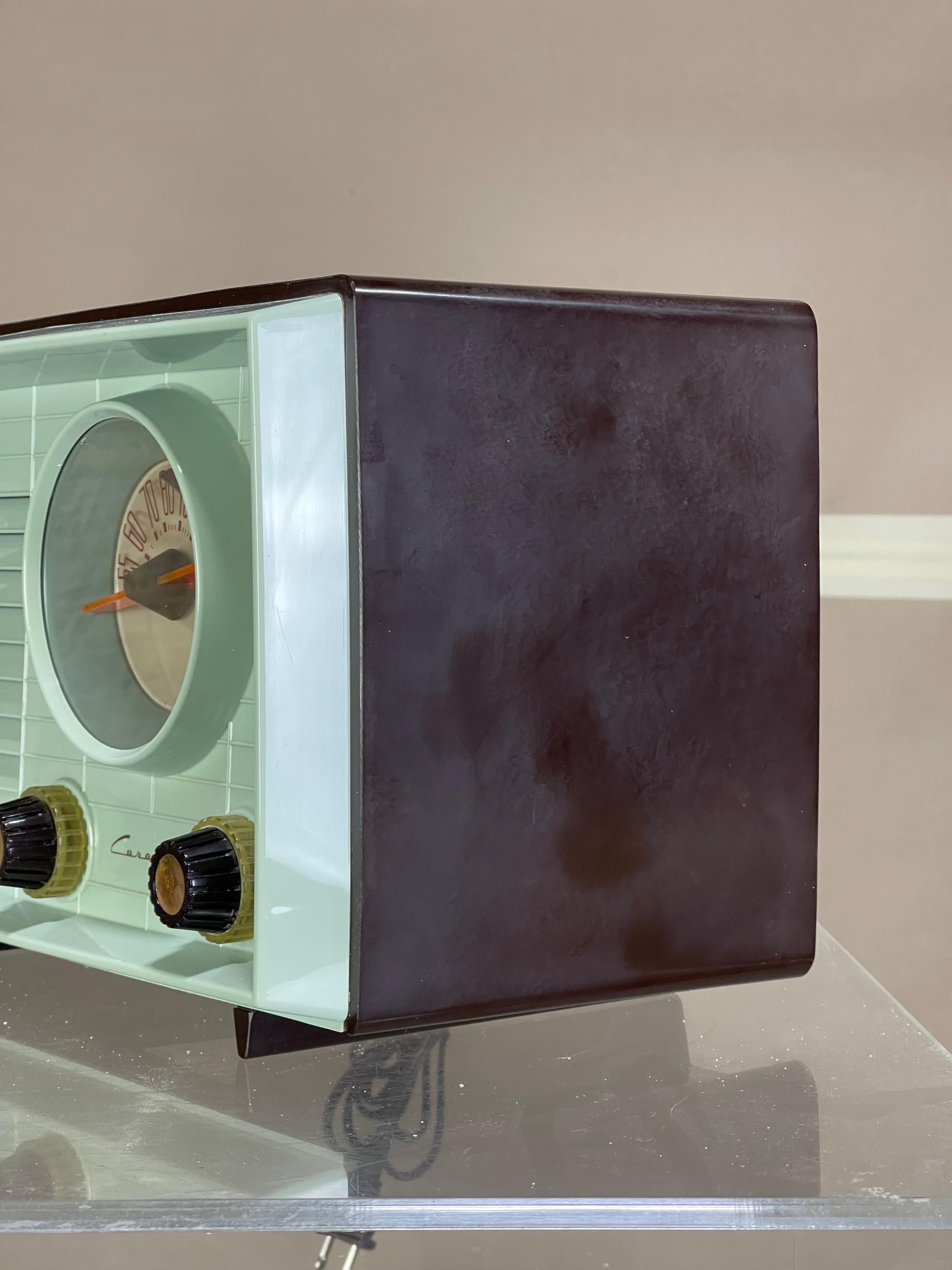 Mid-20th Century Vintage Tube AM Radio in Blue Green and Brown by Coronado Serviced