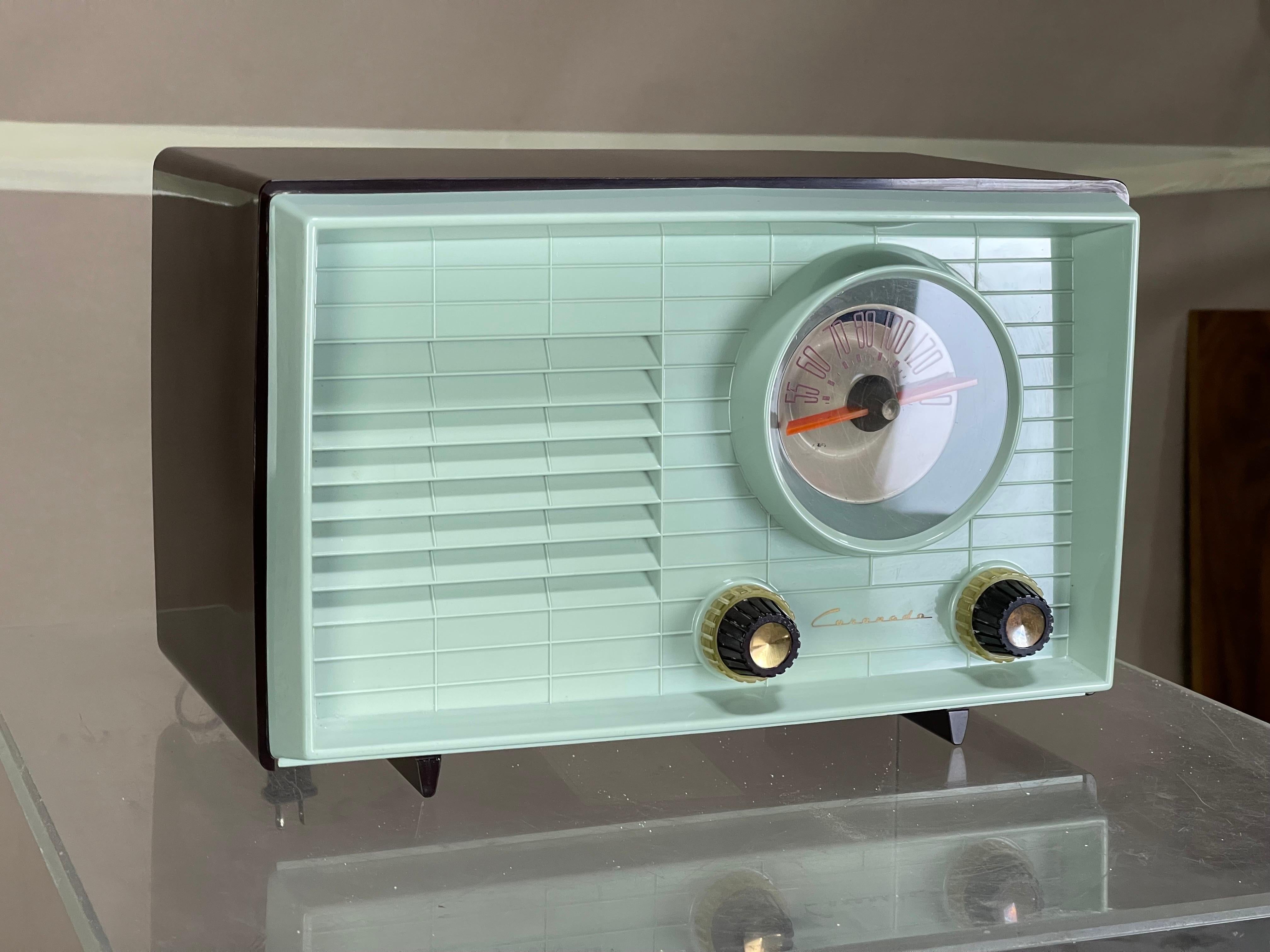 Vintage Tube AM Radio in Blue Green and Brown by Coronado Serviced  1