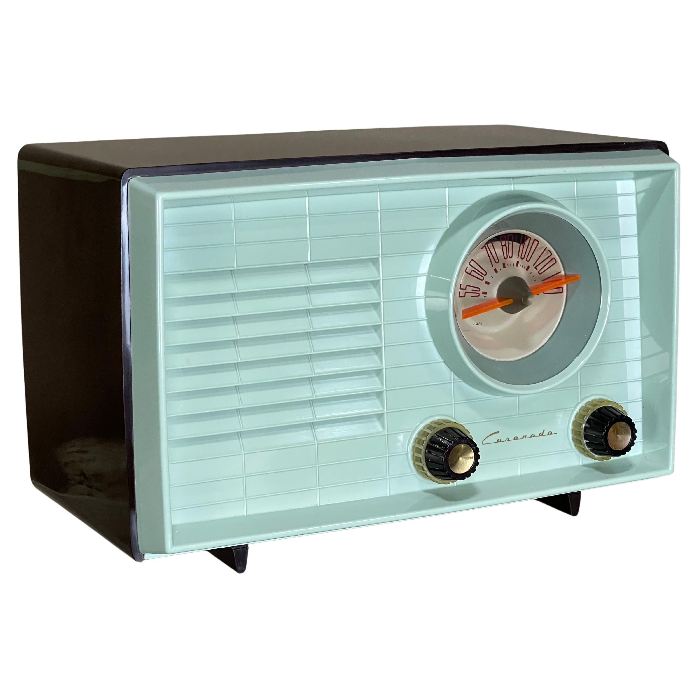 Vintage Tube AM Radio in Blue Green and Brown by Coronado Serviced 