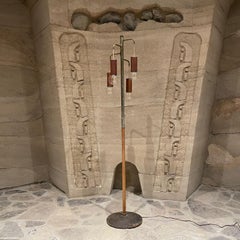 1960s Excello Industrial Metal Floor Lamp Wood Wrap Mexico