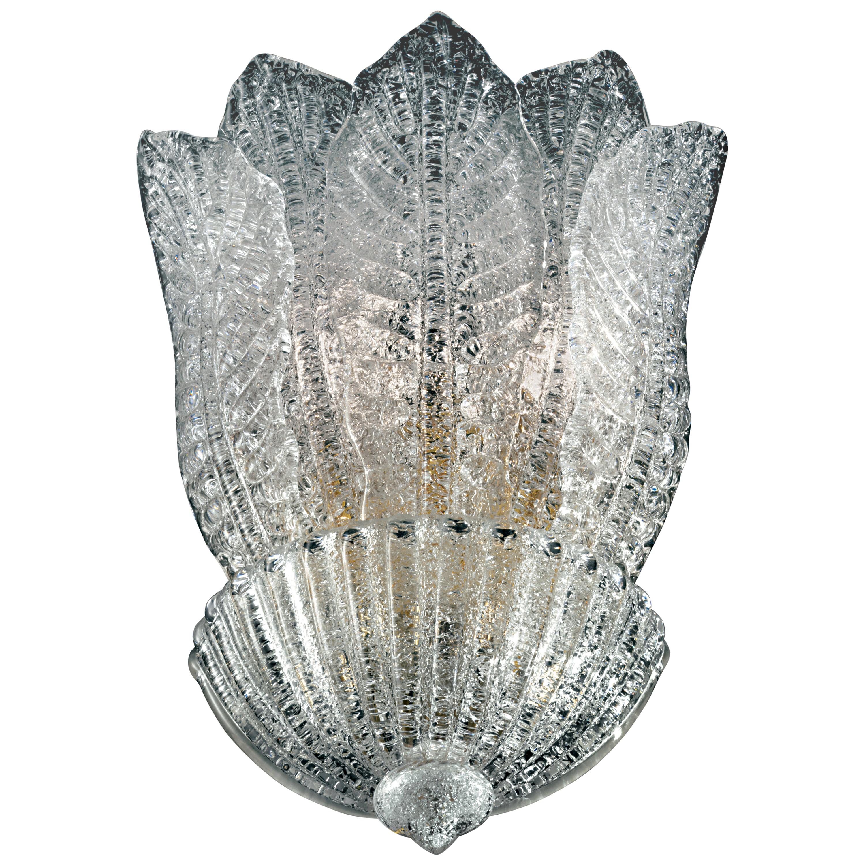 Clear (Crystal Rugiada_CR) Excelsior 5362 Wall Sconce in Glass with Galvanized Gold Finish, by Barovier