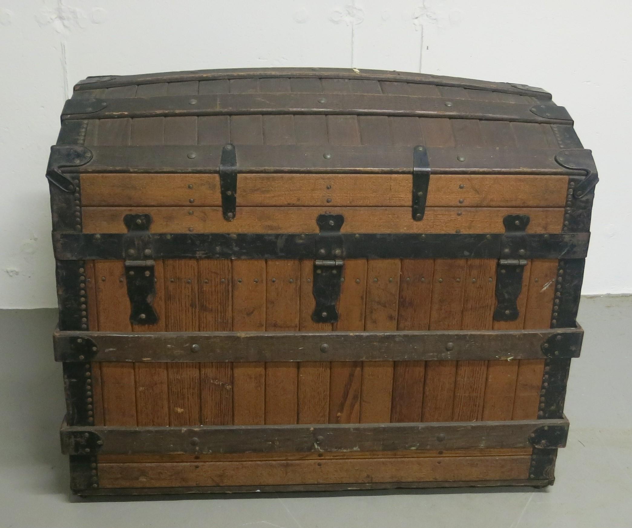 19th Century Excelsior Slatted Oak Trunk Patented 1868 Steamer Trunk For Sale