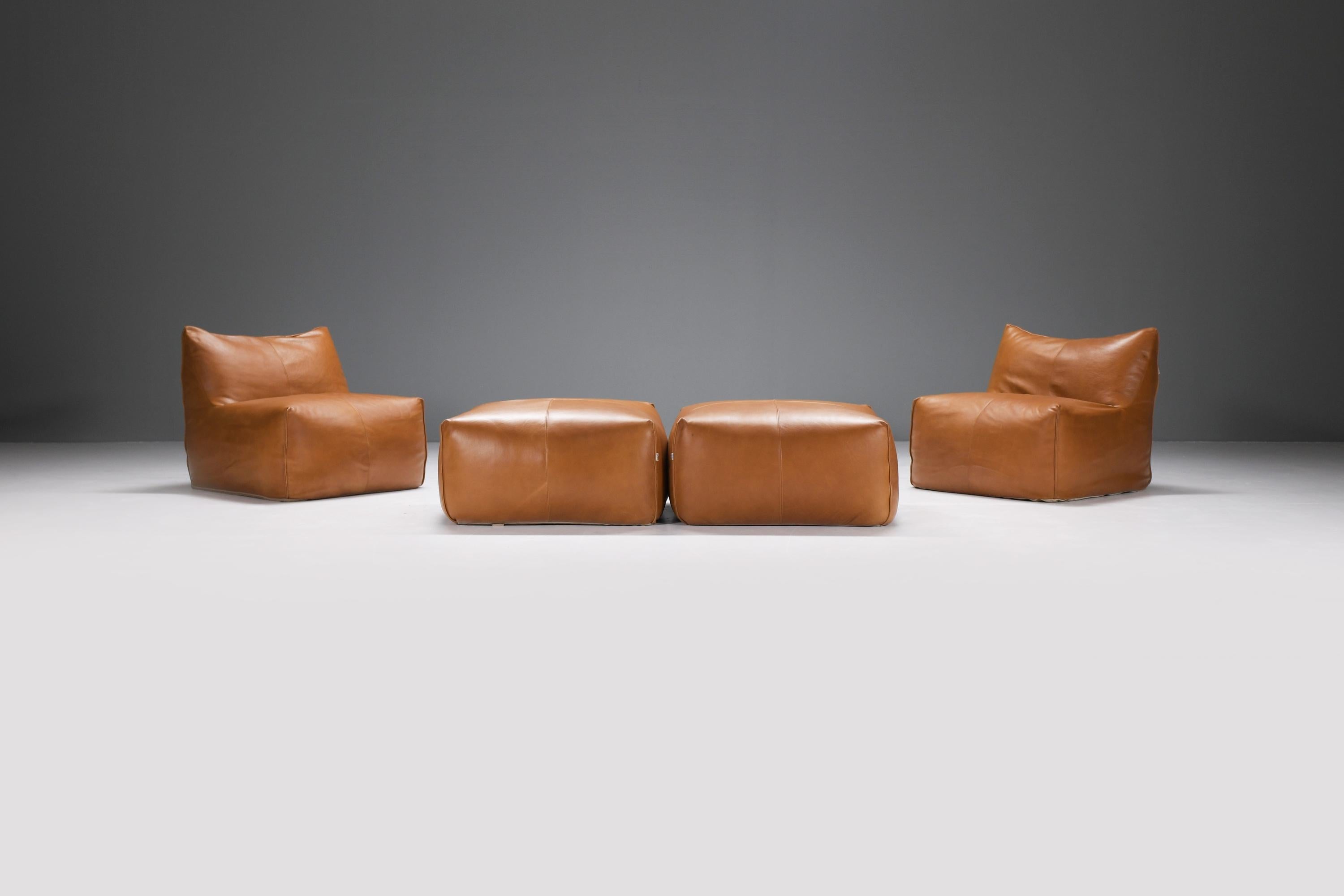 Mid-Century Modern Exceptional Le Bambole set in cognac leather by Mario Bellini by B & B Italia For Sale