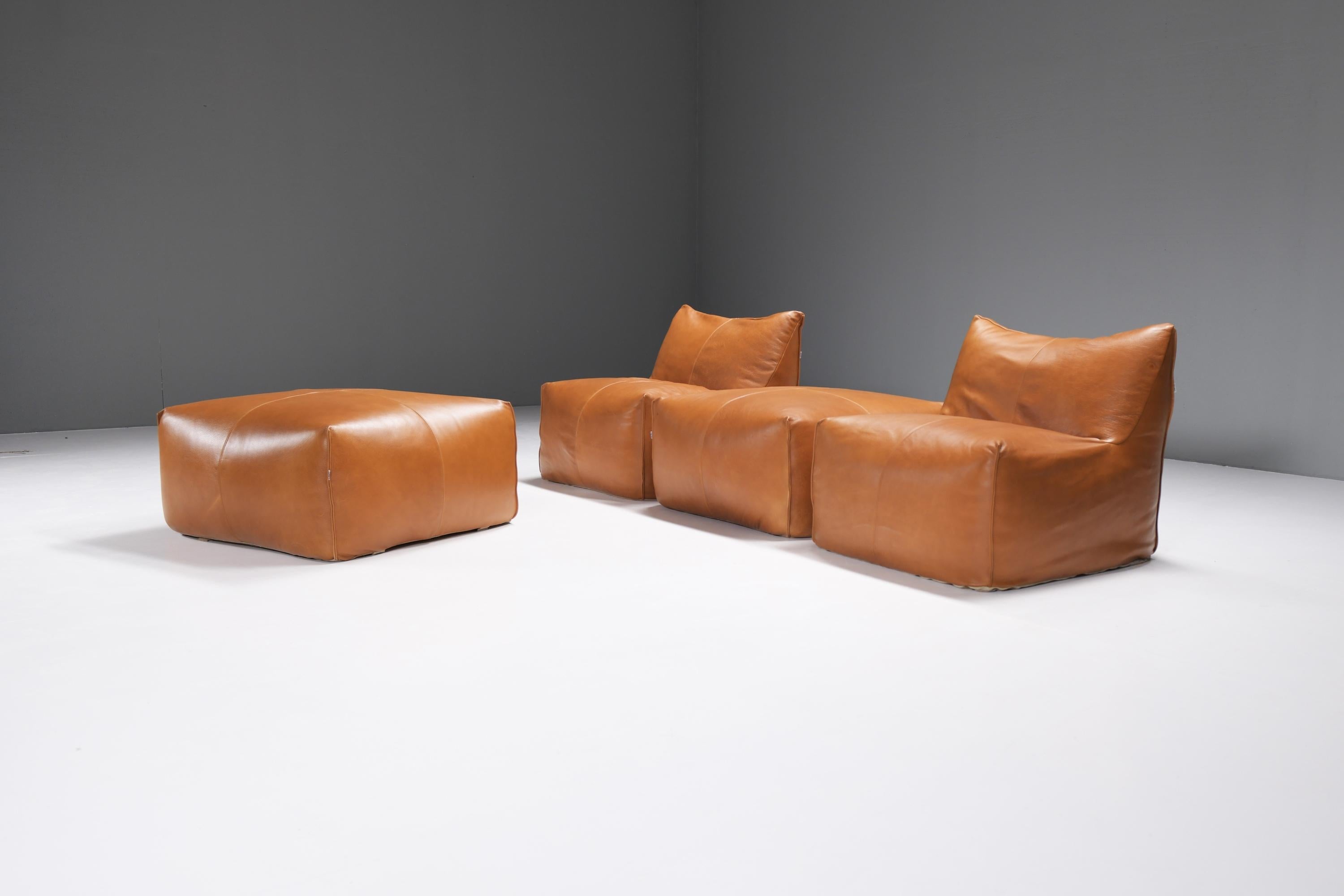 Leather Exceptional Le Bambole set in cognac leather by Mario Bellini by B & B Italia For Sale