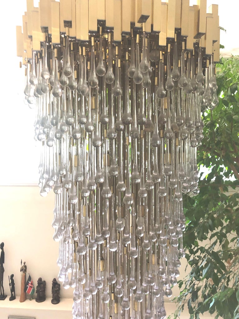 Exceptional Midcentury Tear Drop Glass Chandelier by BD Lumica, Barcelona, 1970s For Sale 7
