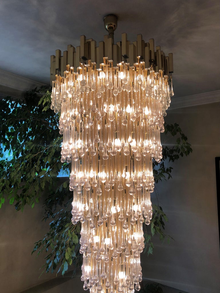Exceptional Midcentury Tear Drop Glass Chandelier by BD Lumica, Barcelona, 1970s For Sale 5