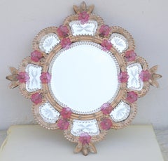 Excepetional Vintage Pink Murano Glass Wall Mirror