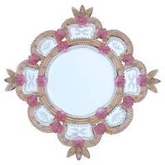 Excepetional Vintage Pink Murano Glass Wall Mirror