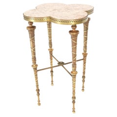 Exception Clover Shape Pink Marble Top Fluted Brass Legs Tall Pedestal Stand