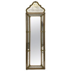 Exceptional Large Murano Glass Wall Mirror Clear and Gold Flakes Glass 1950s