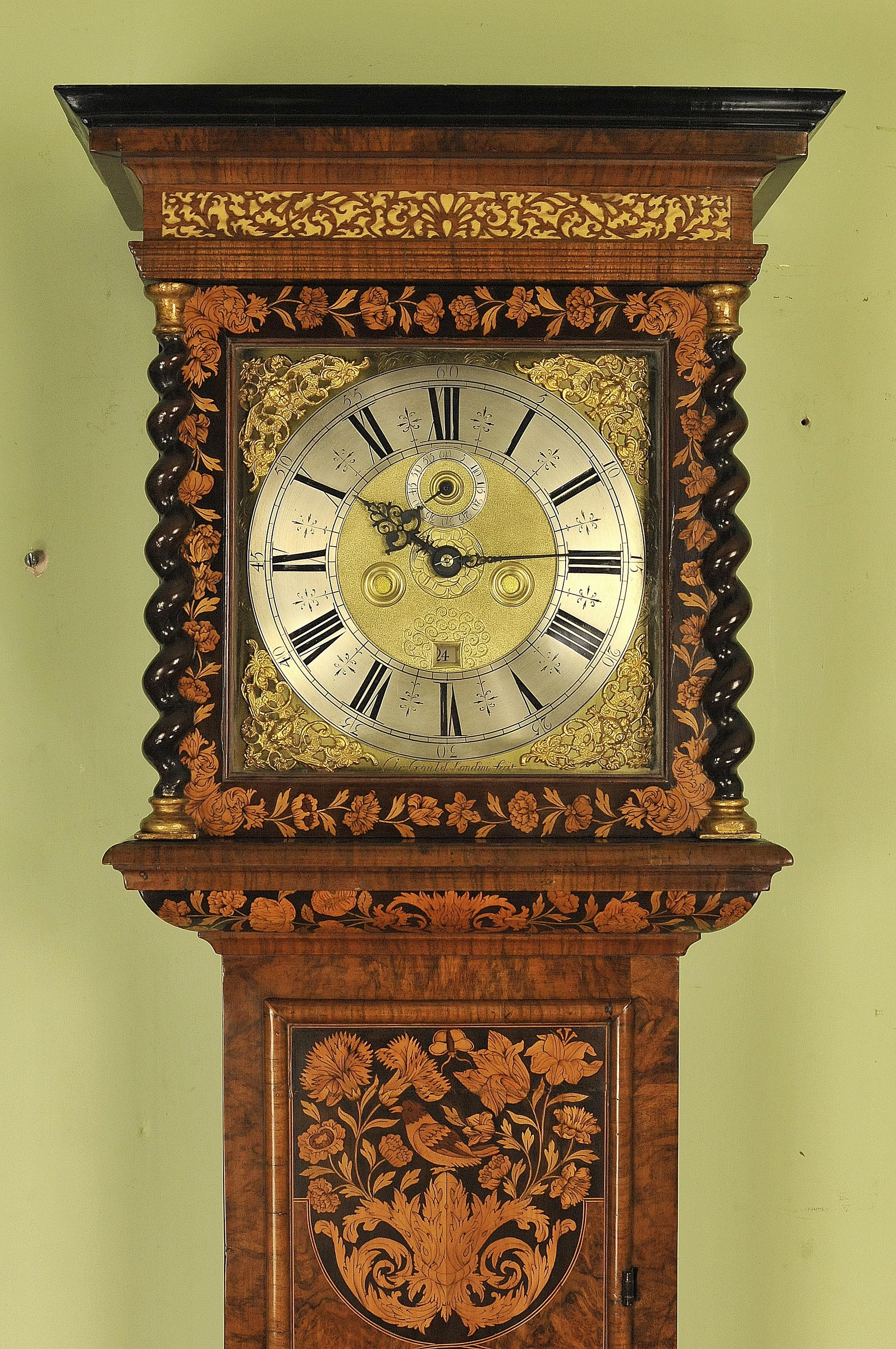 This is an opportunity to acquire an exceptional marquetry clock by the most eminent of English makers Christopher Gould who was made a Free Brother in the Clockmakers' Company in 1682. In 1697 he signed the Clockmakers' Company oath of allegiance.