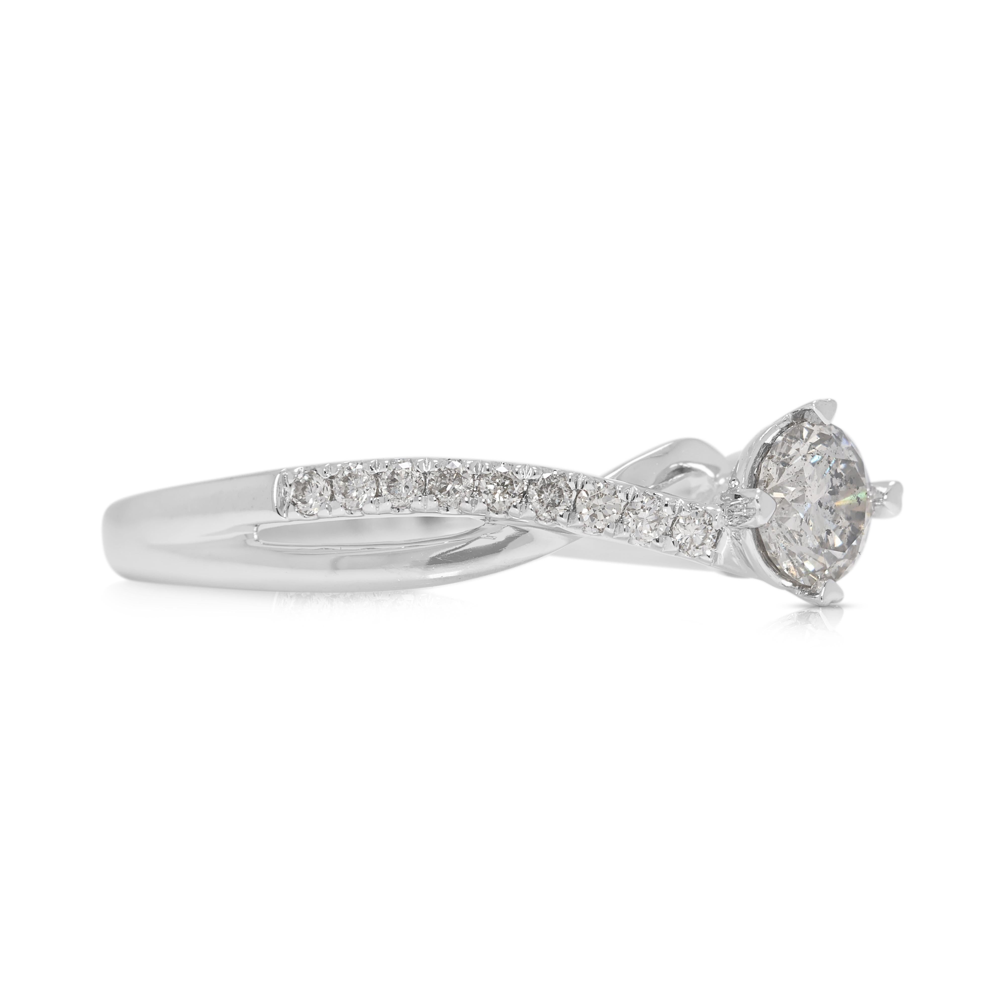 Round Cut Exceptional 0.46ct Natural Diamond Twisted 18K White Gold Ring For Sale