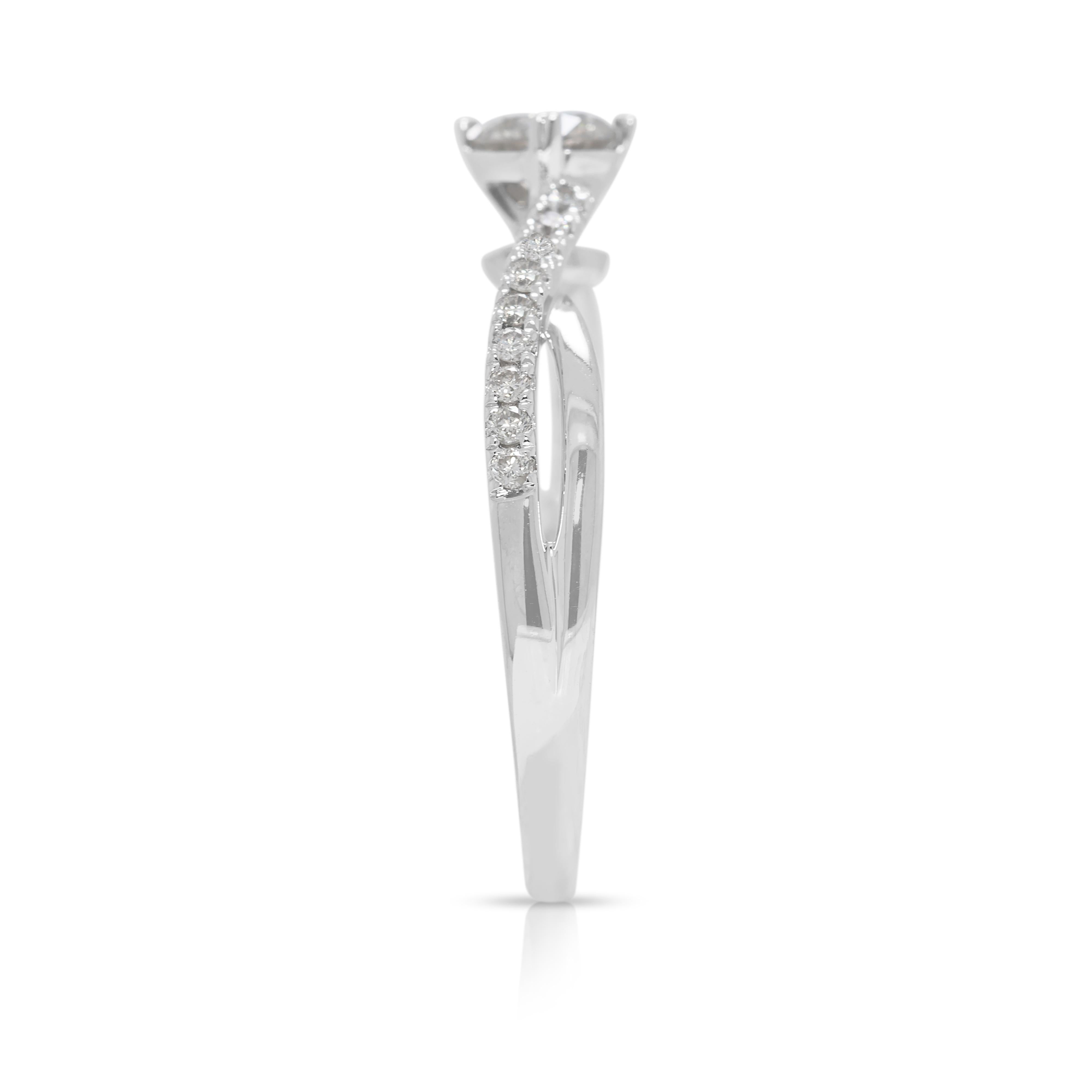 Women's Exceptional 0.46ct Natural Diamond Twisted 18K White Gold Ring For Sale