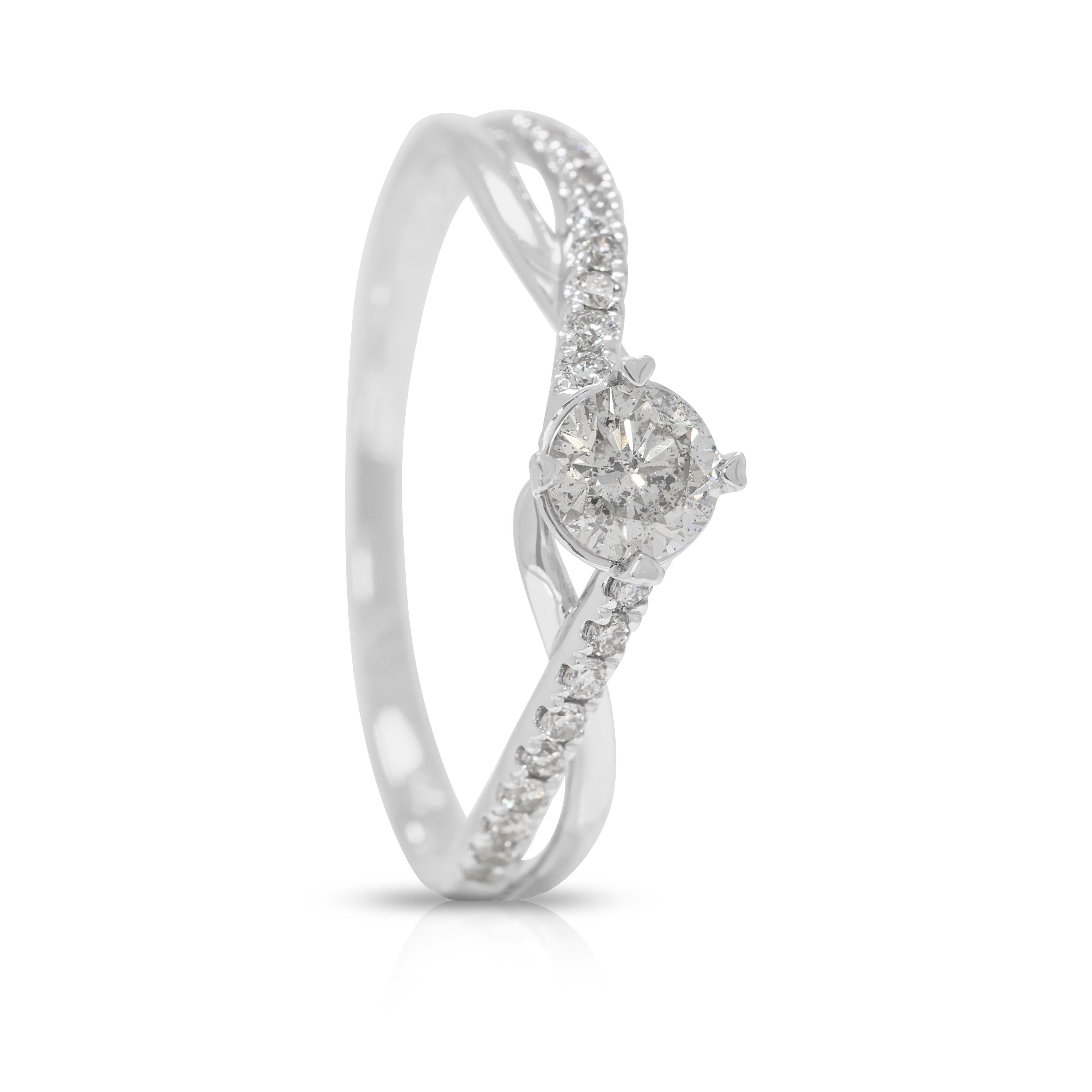 Exceptional 0.46ct Natural Diamond Twisted 18K White Gold Ring For Sale 1
