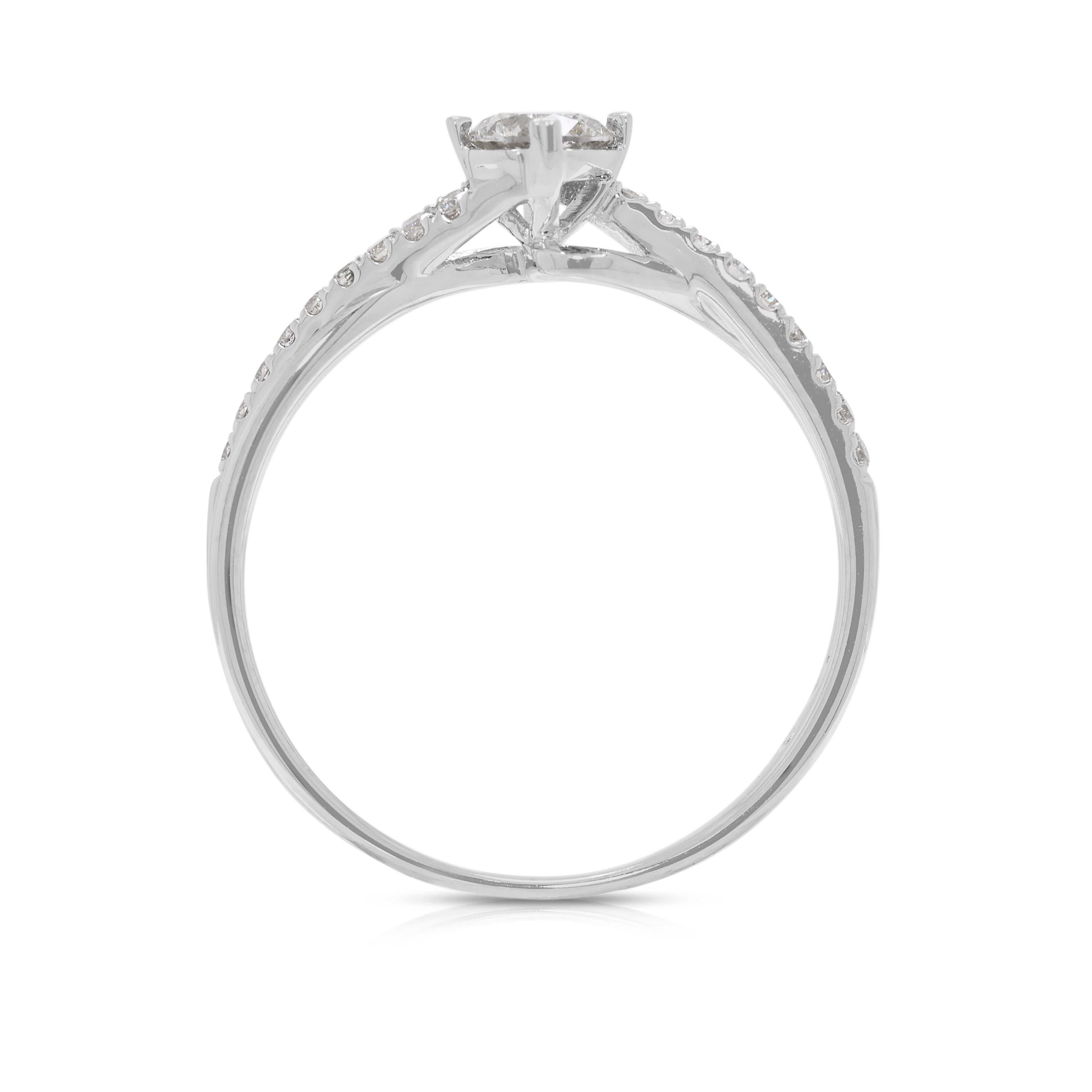 Exceptional 0.46ct Natural Diamond Twisted 18K White Gold Ring For Sale 2