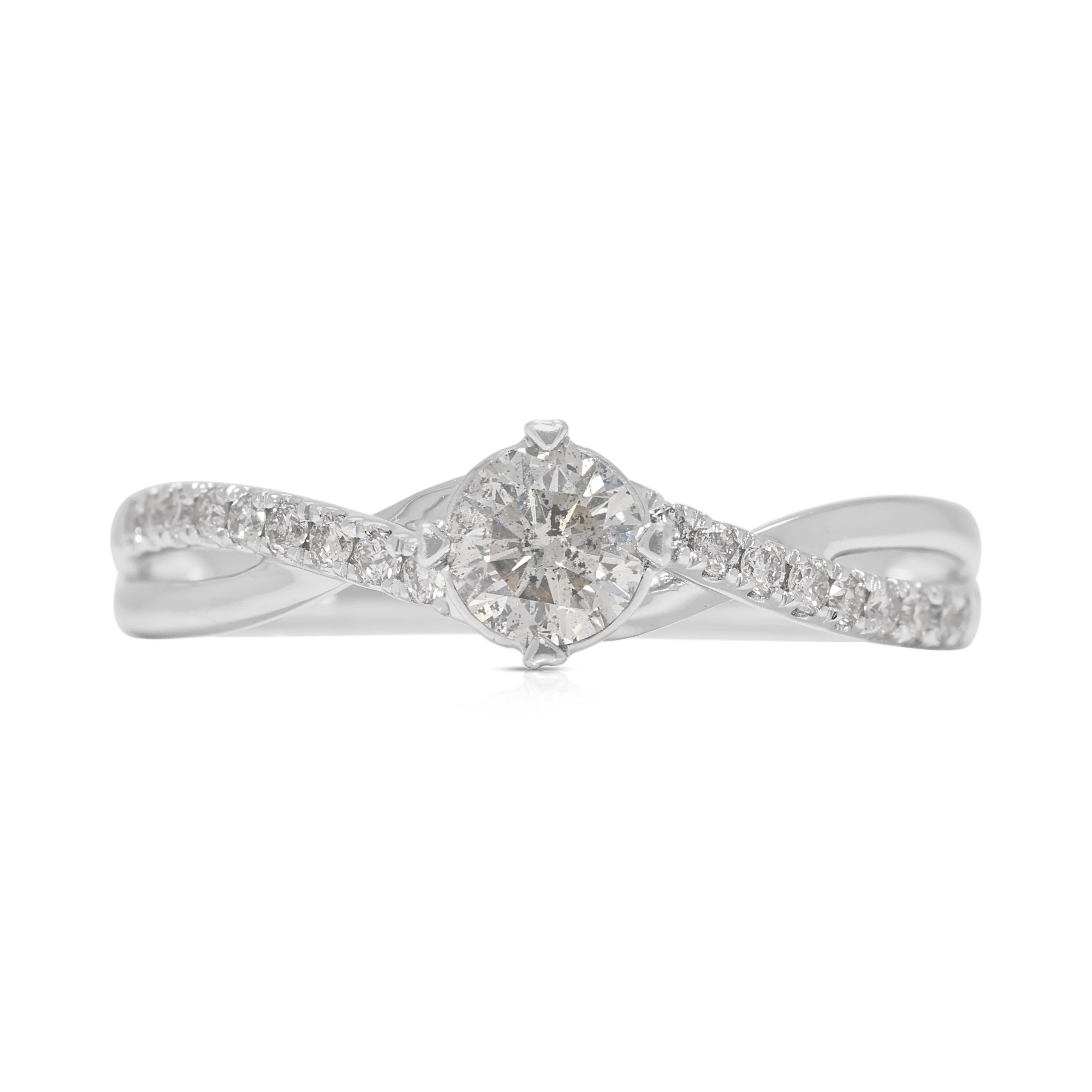 Exceptional 0.46ct Natural Diamond Twisted 18K White Gold Ring For Sale 3