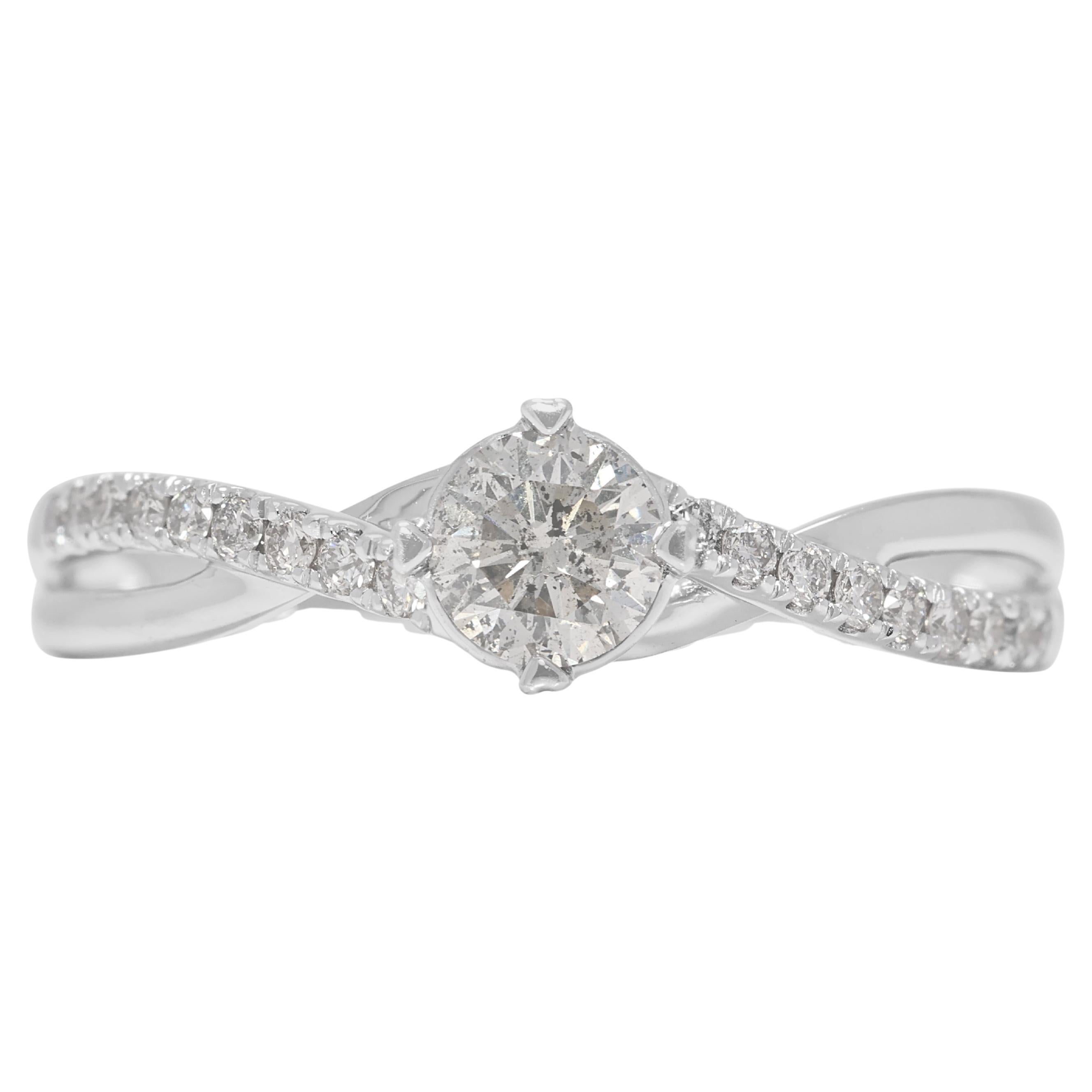 Exceptional 0.46ct Natural Diamond Twisted 18K White Gold Ring