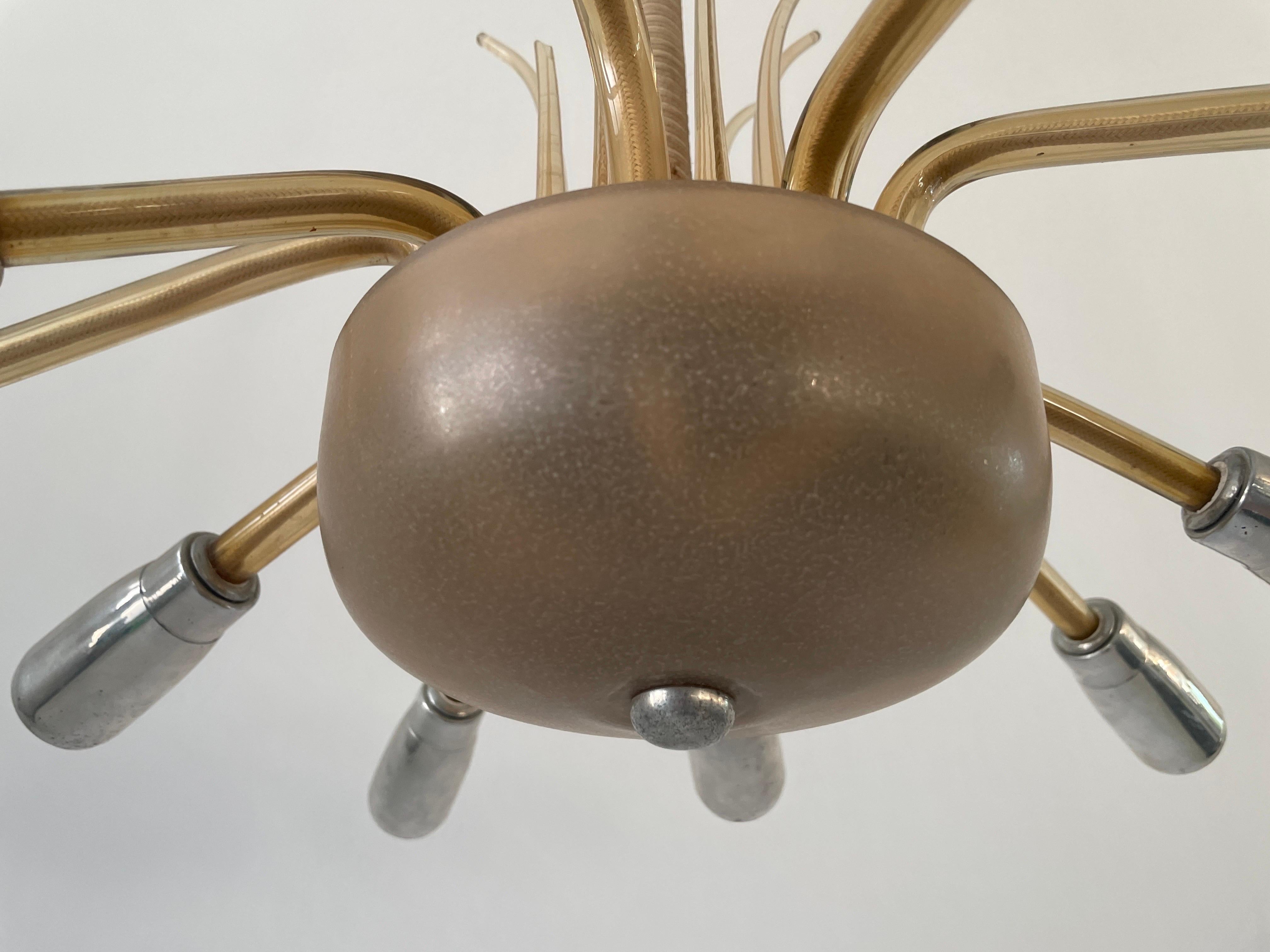 Excepcional araña Art Decó de 10 brazos en vidrio y metal, años 50, Alemania en venta 12