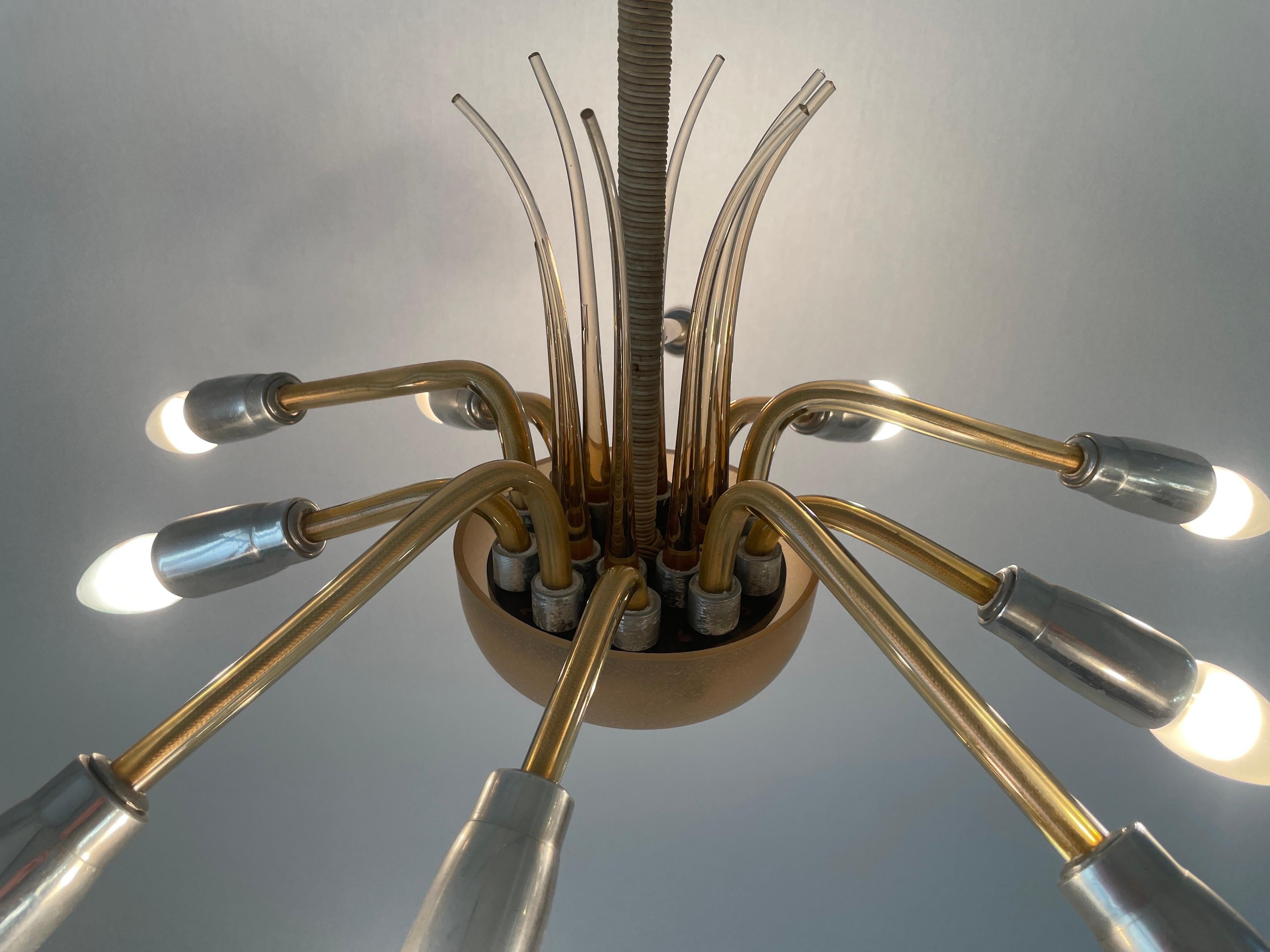 Excepcional araña Art Decó de 10 brazos en vidrio y metal, años 50, Alemania en venta 13