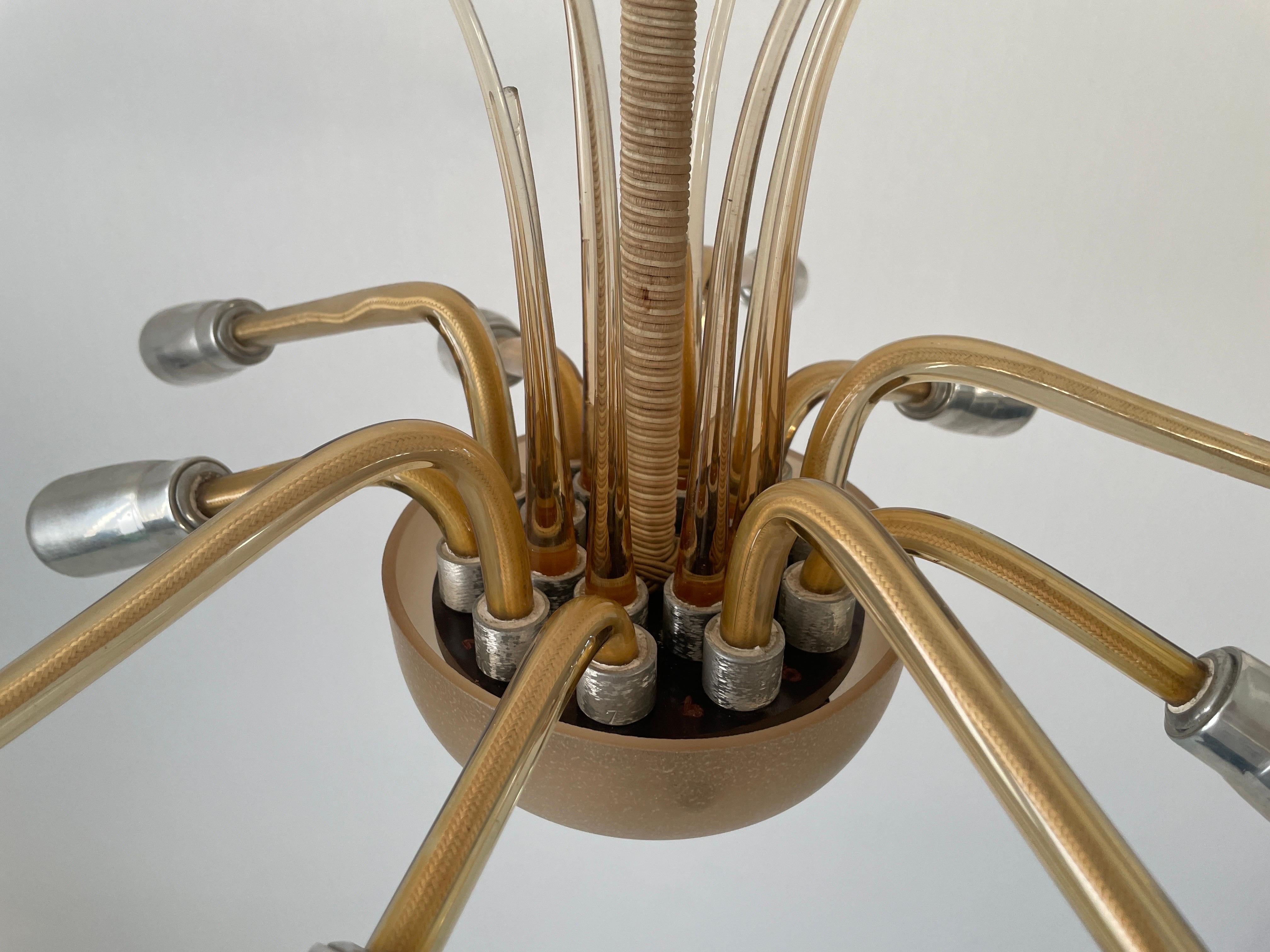 Excepcional araña Art Decó de 10 brazos en vidrio y metal, años 50, Alemania en venta 1