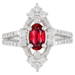 Exceptional 1.09ct Vivid Red Spinel Engagement Ring with Diamond Halo Platinum