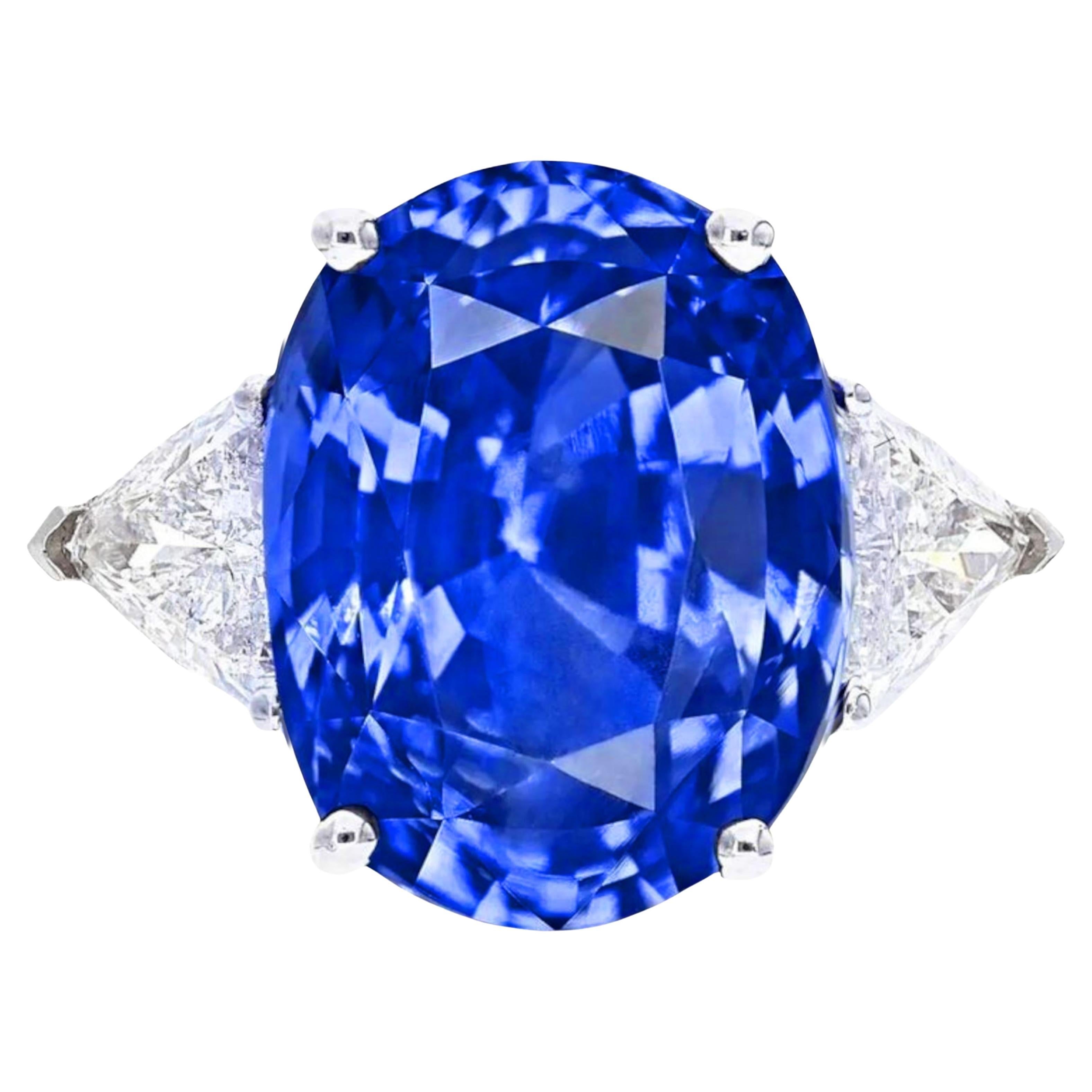 Exceptional 11-Carat No-Heat Sri Lankan Sapphire with Trillion Diamond Ring