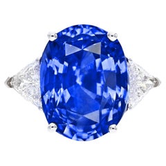 Exceptional 11-Carat No-Heat Sri Lankan Sapphire with Trillion Diamond Ring