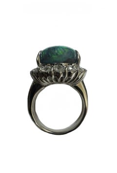 Exceptional 11.95 Carat Australian Black Opal Diamond Platinum Ring