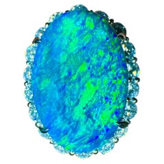 Exceptional 11.95 Carat Australian Black Opal Diamond Platinum Ring