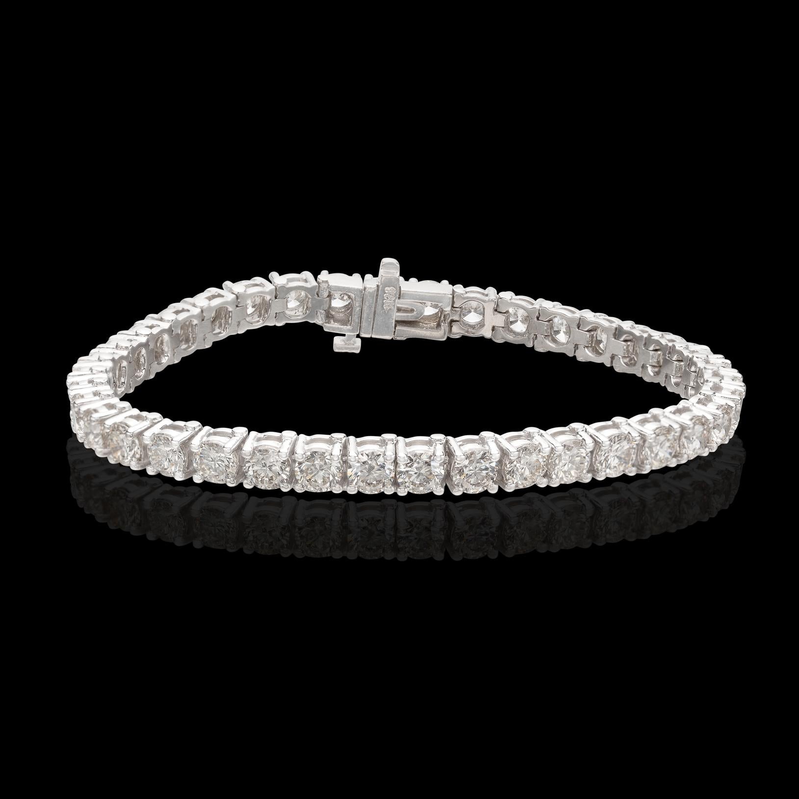 Round Cut Exceptional 12.65ct Diamond & White Gold Line Tennis Bracelet