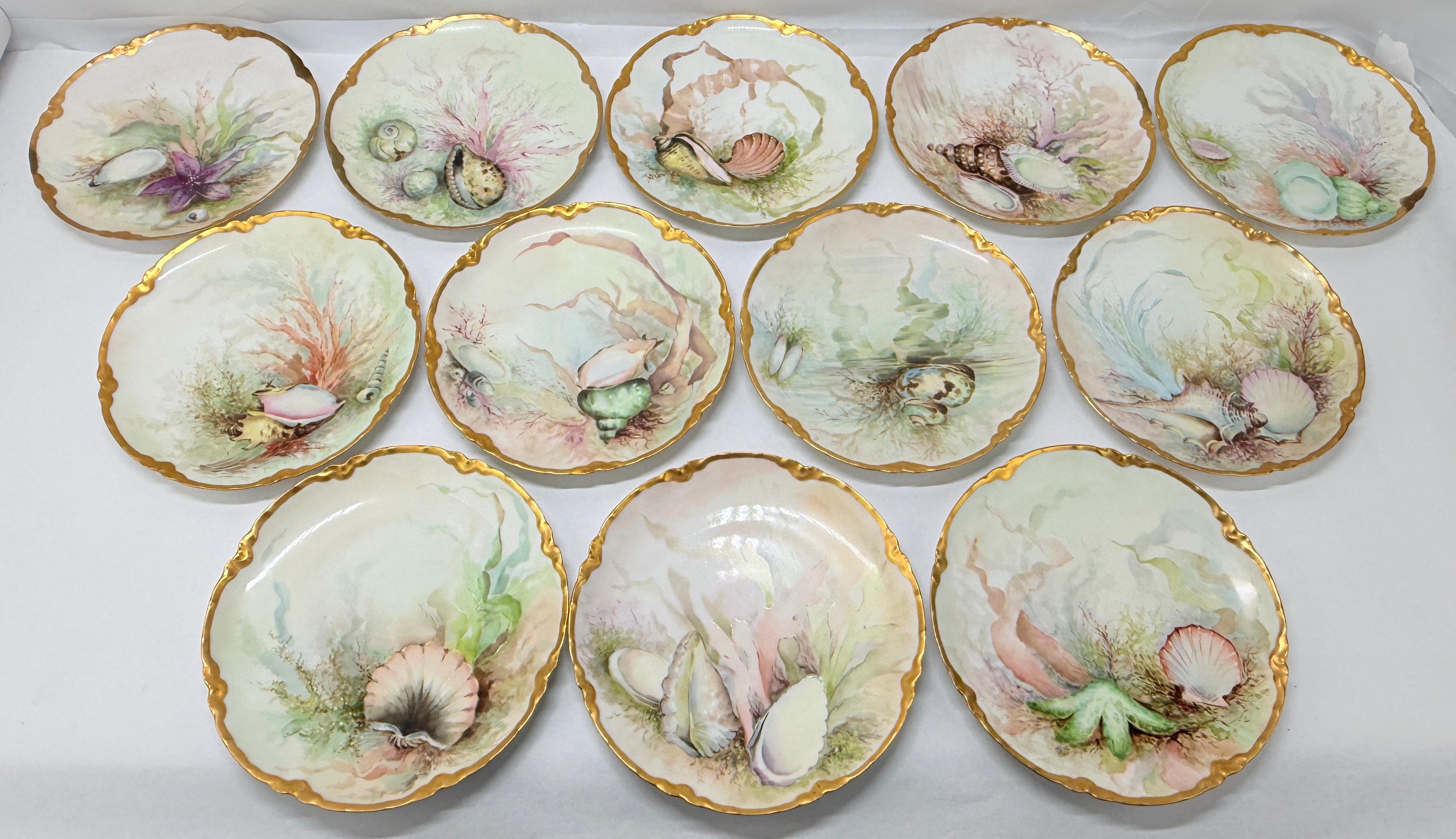 Excepcional Servicio de Marisco de Porcelana de 13 Piezas de Haviland Limoges Circa. 1890 Belle Époque en venta