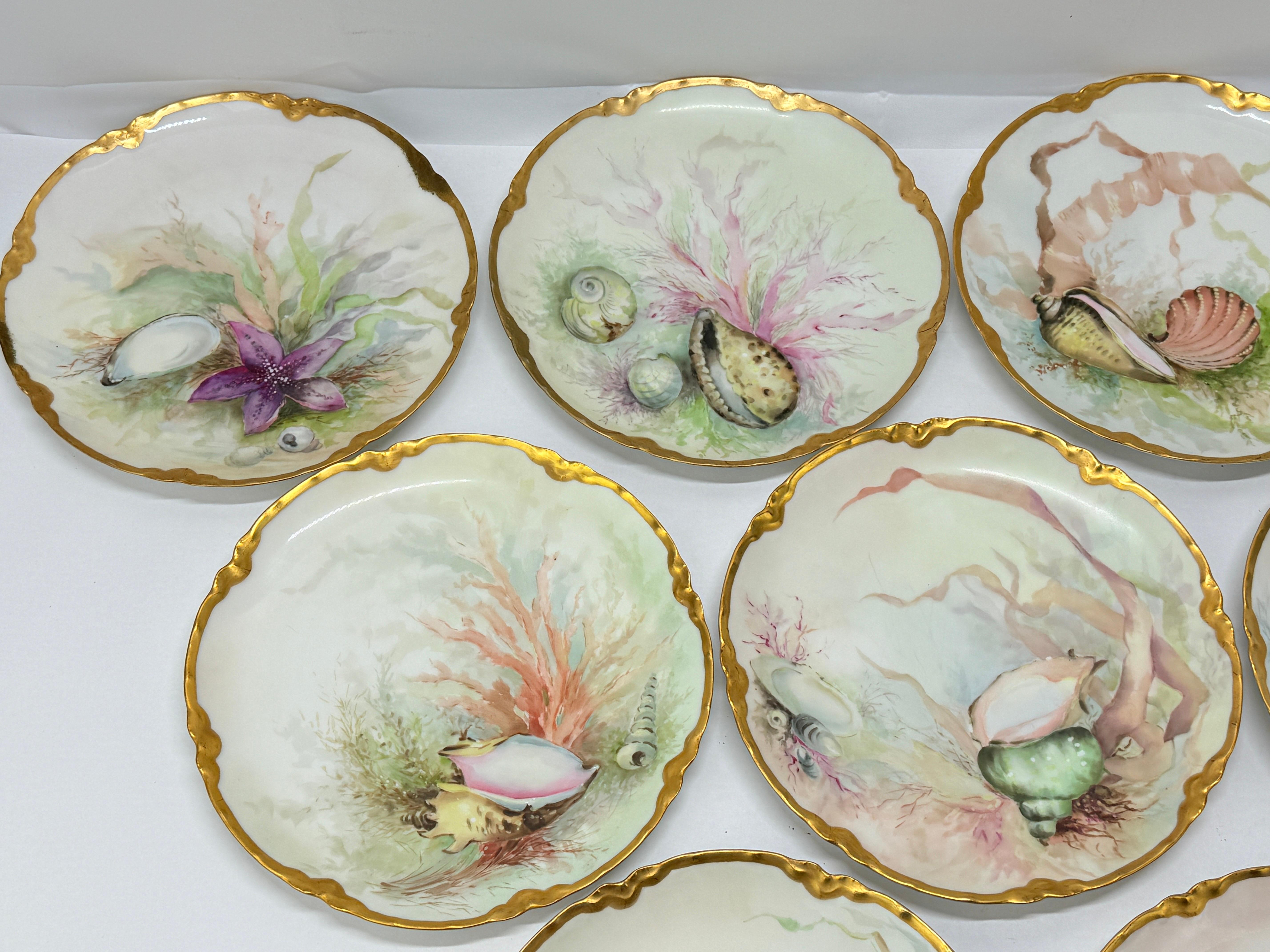 Excepcional Servicio de Marisco de Porcelana de 13 Piezas de Haviland Limoges Circa. 1890 Francés en venta