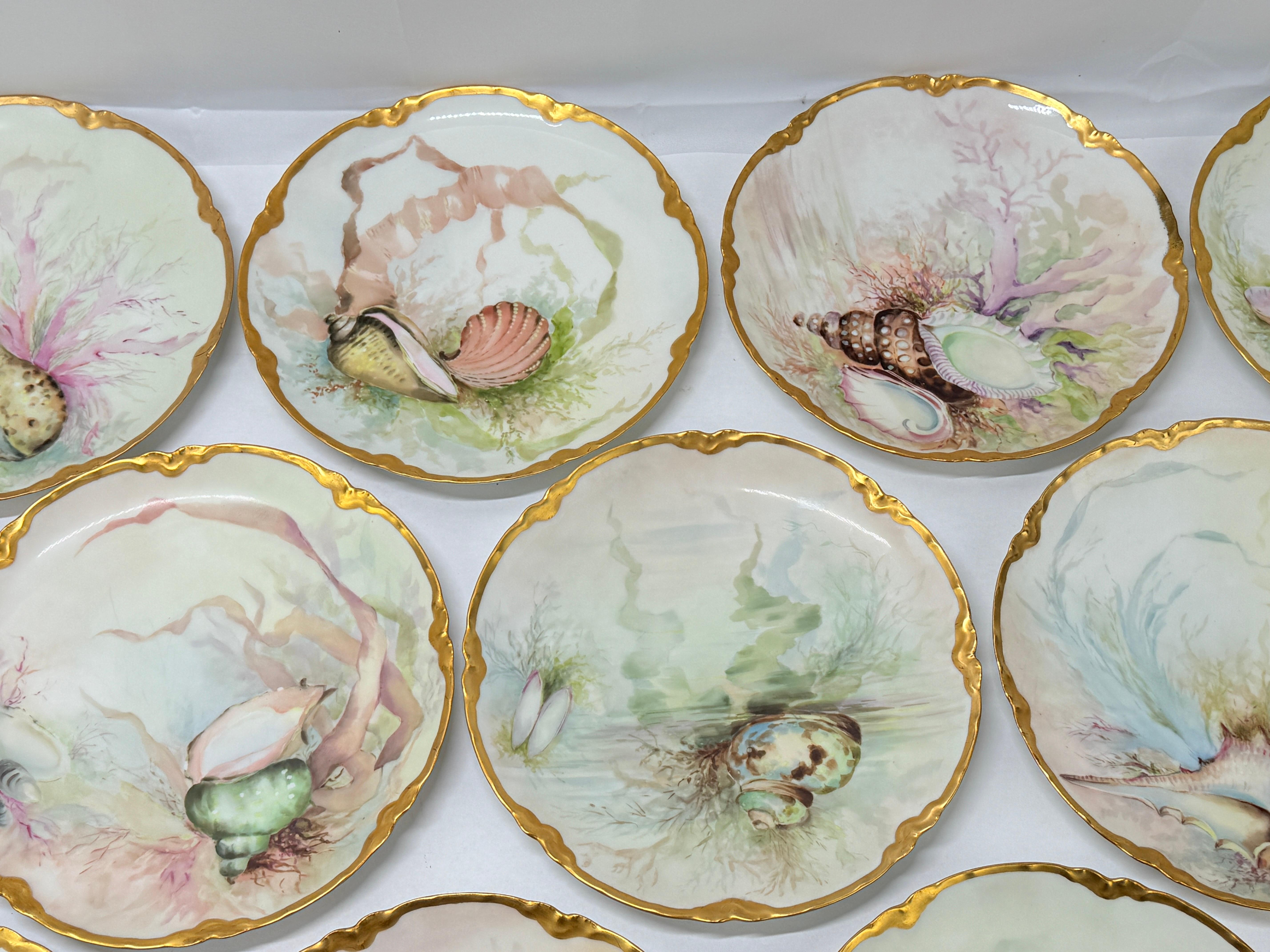 Excepcional Servicio de Marisco de Porcelana de 13 Piezas de Haviland Limoges Circa. 1890 en Bueno estado para la venta en Atlanta, GA