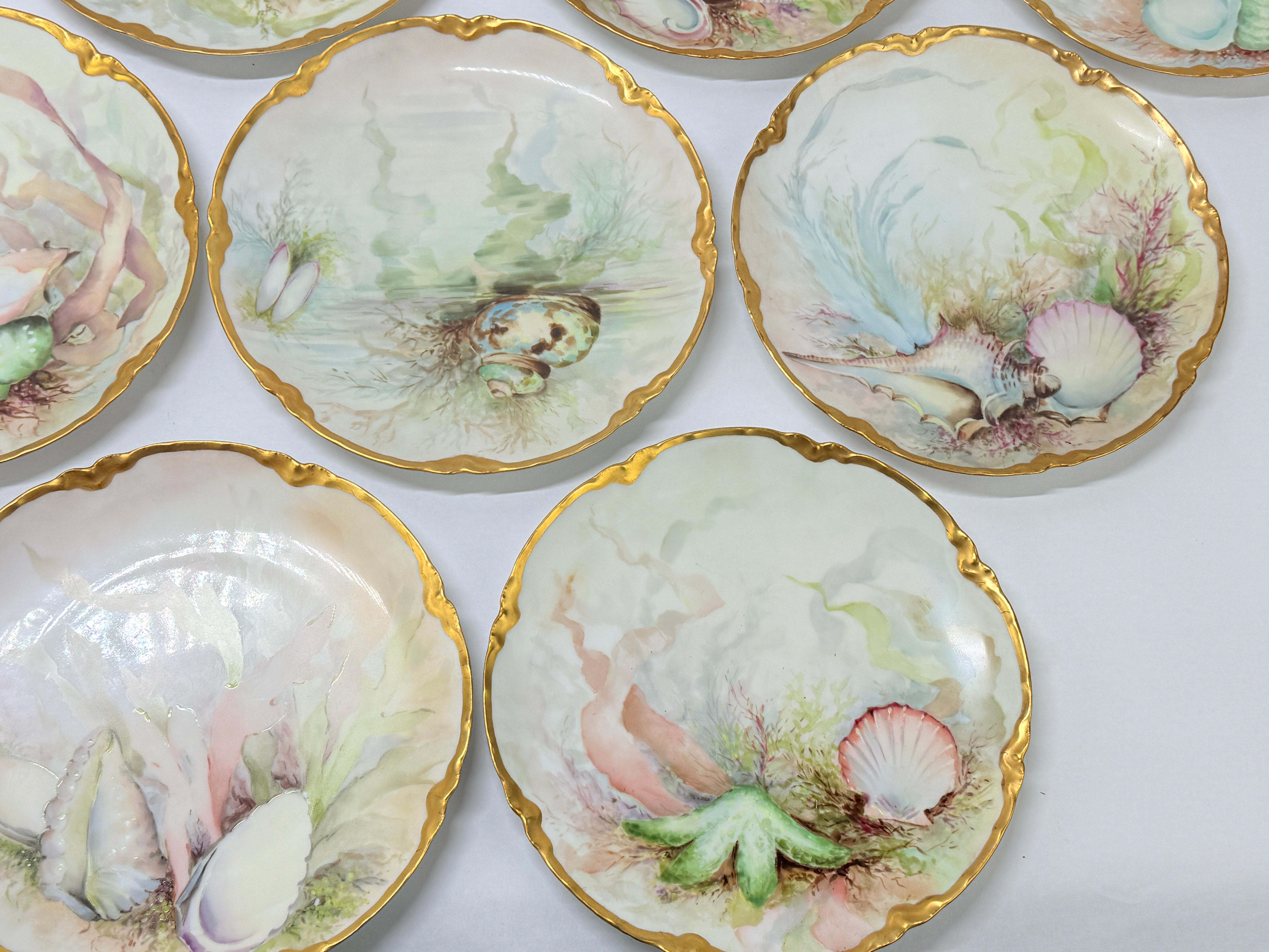 Excepcional Servicio de Marisco de Porcelana de 13 Piezas de Haviland Limoges Circa. 1890 en venta 1