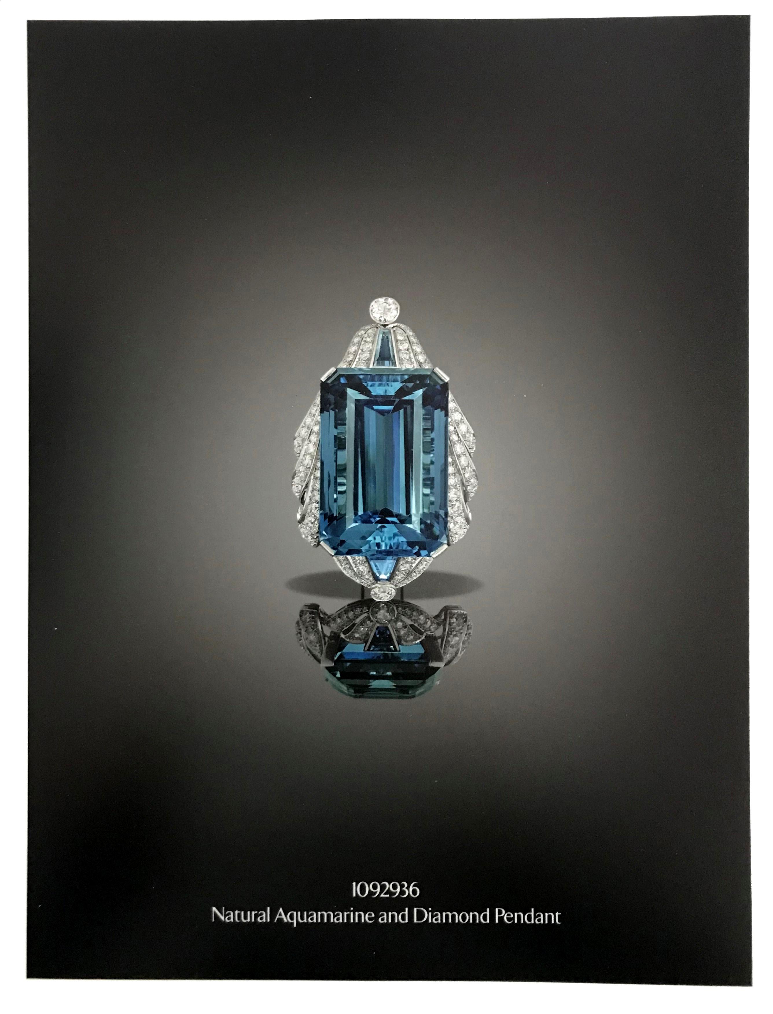 Emerald Cut Exceptional 135 Carat Santa Maria Aquamarine and Old European Diamond Brooch