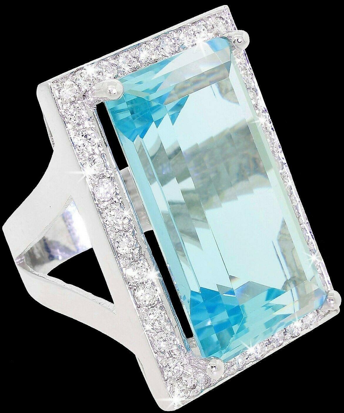 Exceptional 14 Karat 31ct Aquamarine 1.25 Carat Diamond Halo Ring with Appraisal 2